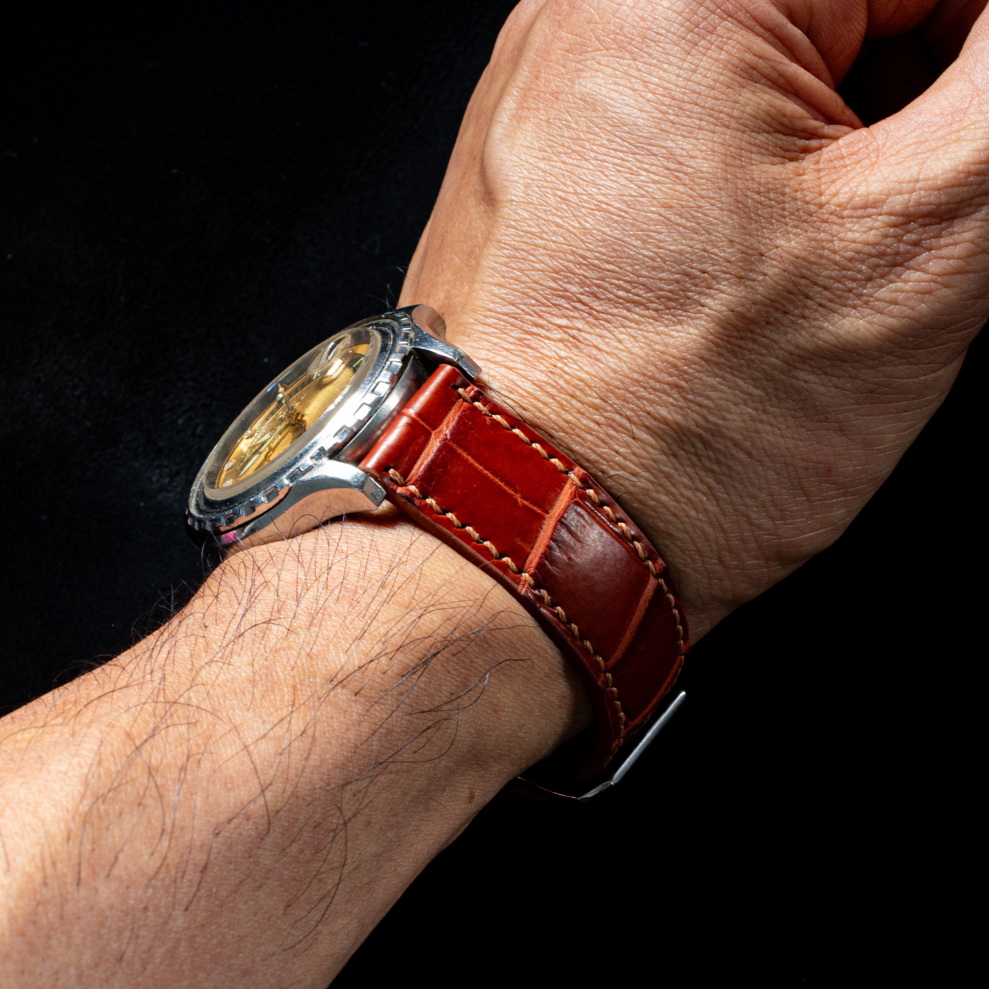 Cognac Brown Alligator Leather Watch Strap
