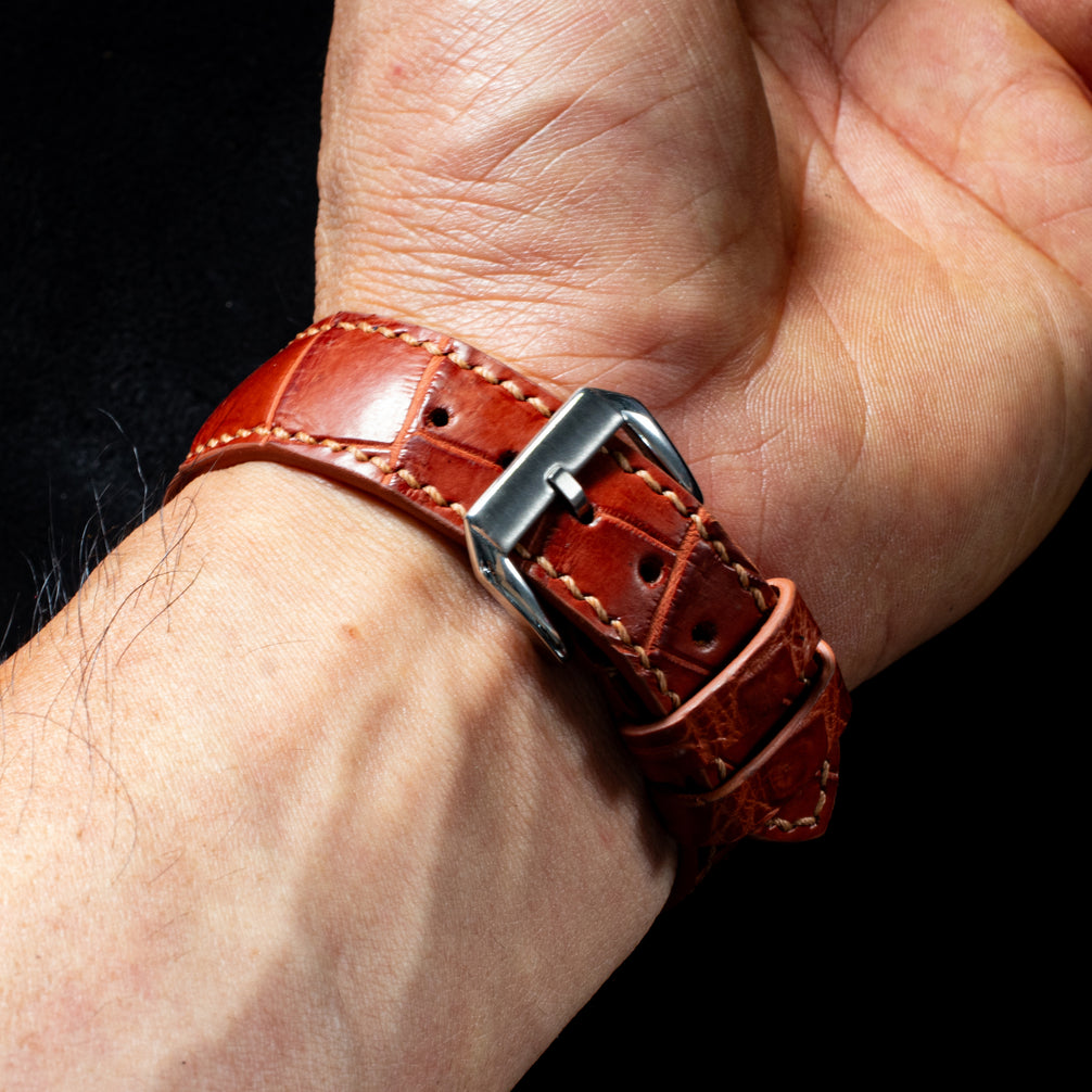 Cognac Brown Alligator Leather Watch Strap