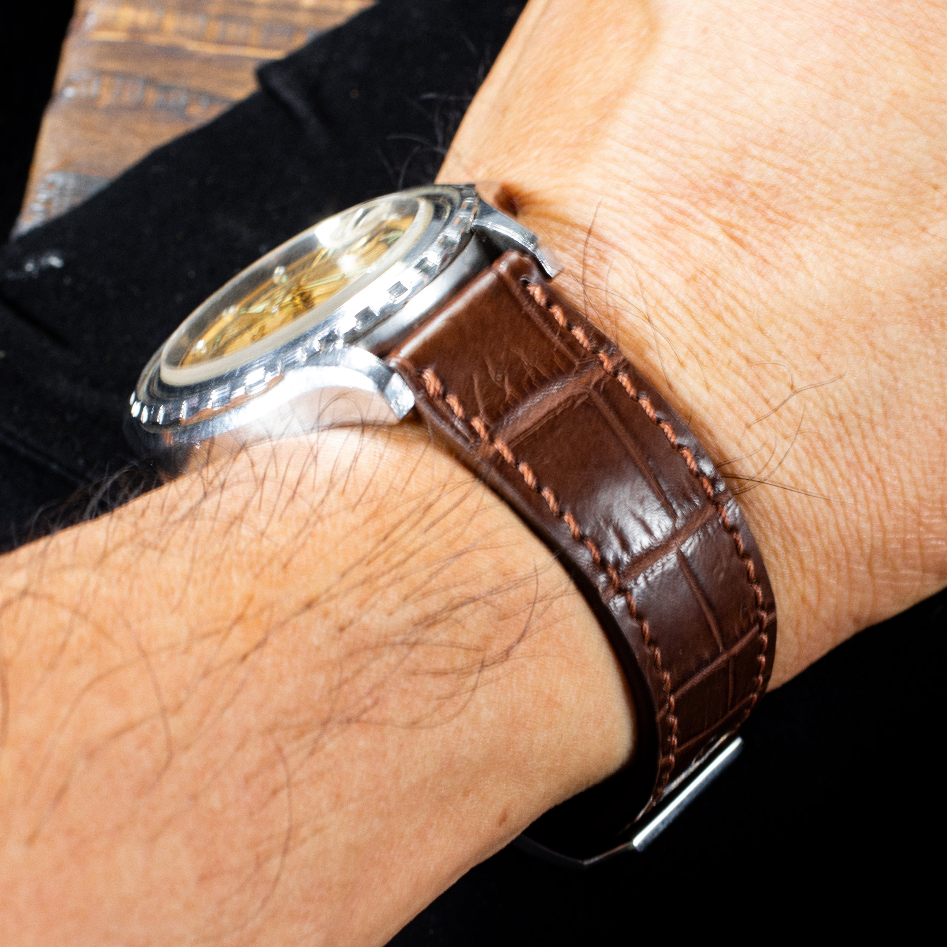 Dark Brown Alligator Leather Watch Strap