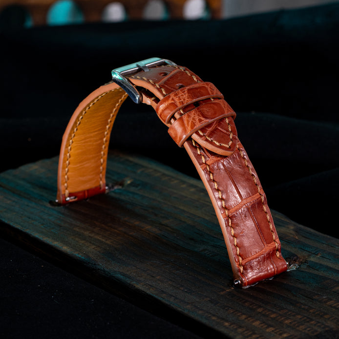 Cognac Brown Alligator Leather Watch Strap