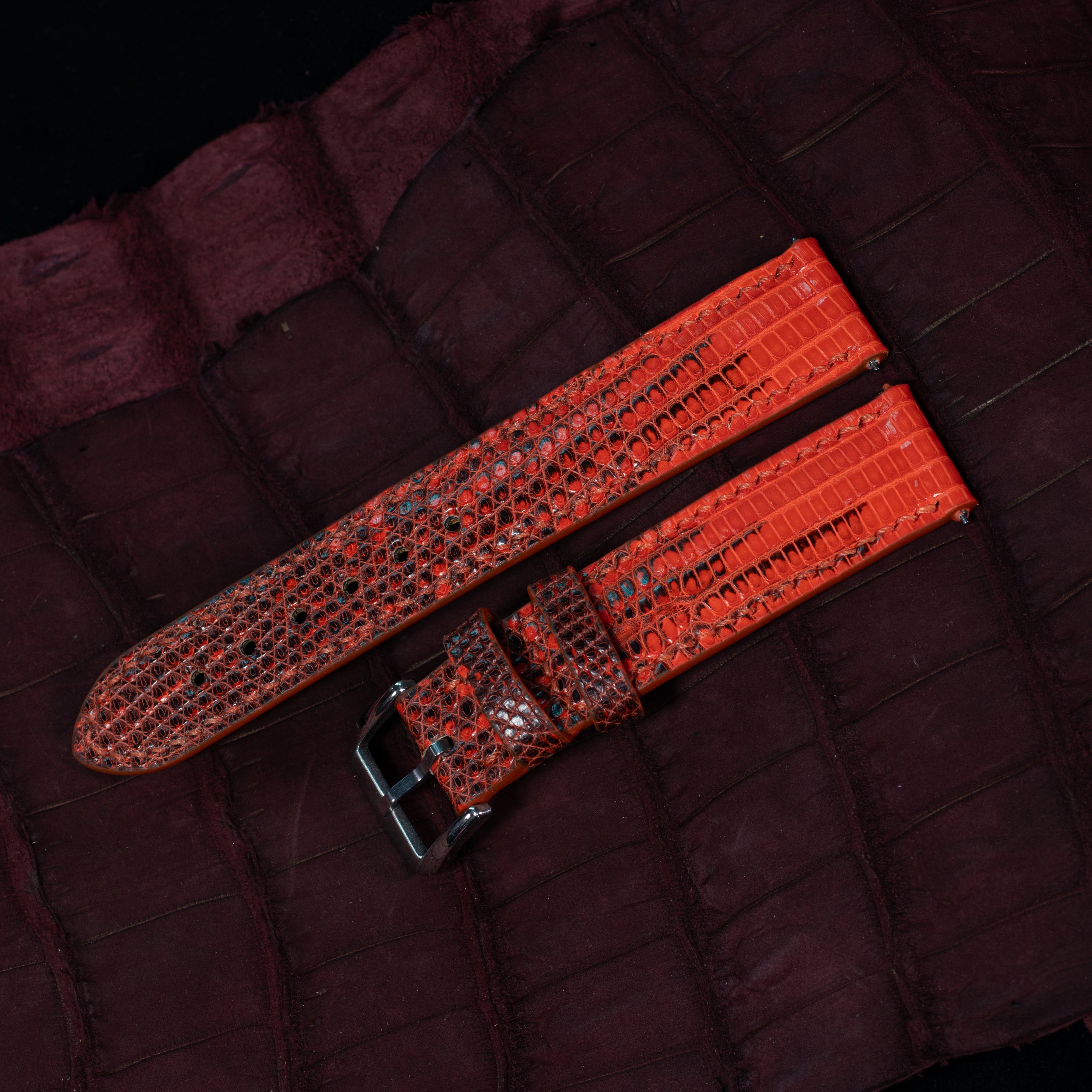 Black & Orange Lizard Leather Strap