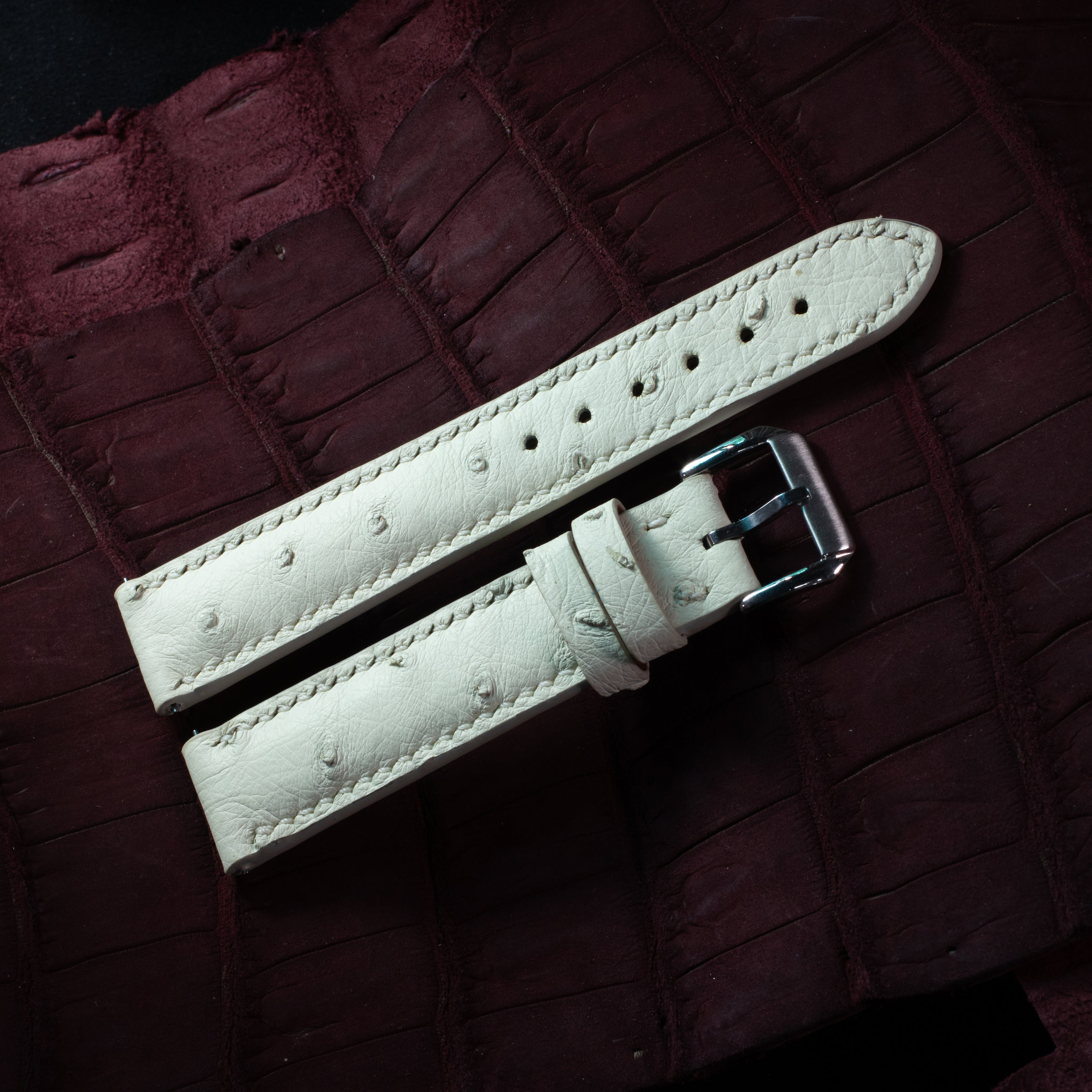 Ivory White Ostrich Leather Watch Strap