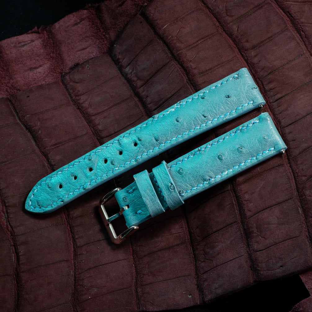 Teal Blue Ostrich Leather Watch Strap