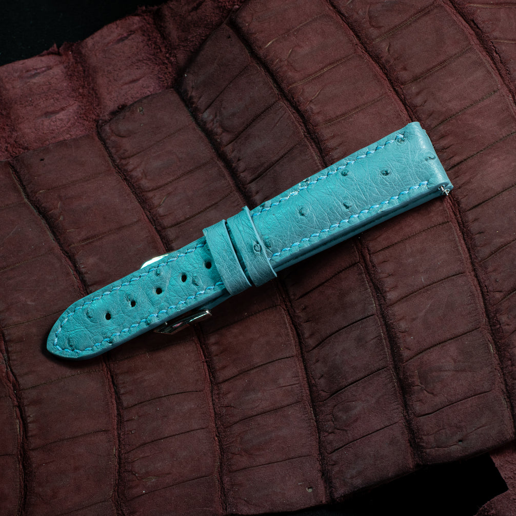 Teal Blue Ostrich Leather Watch Strap