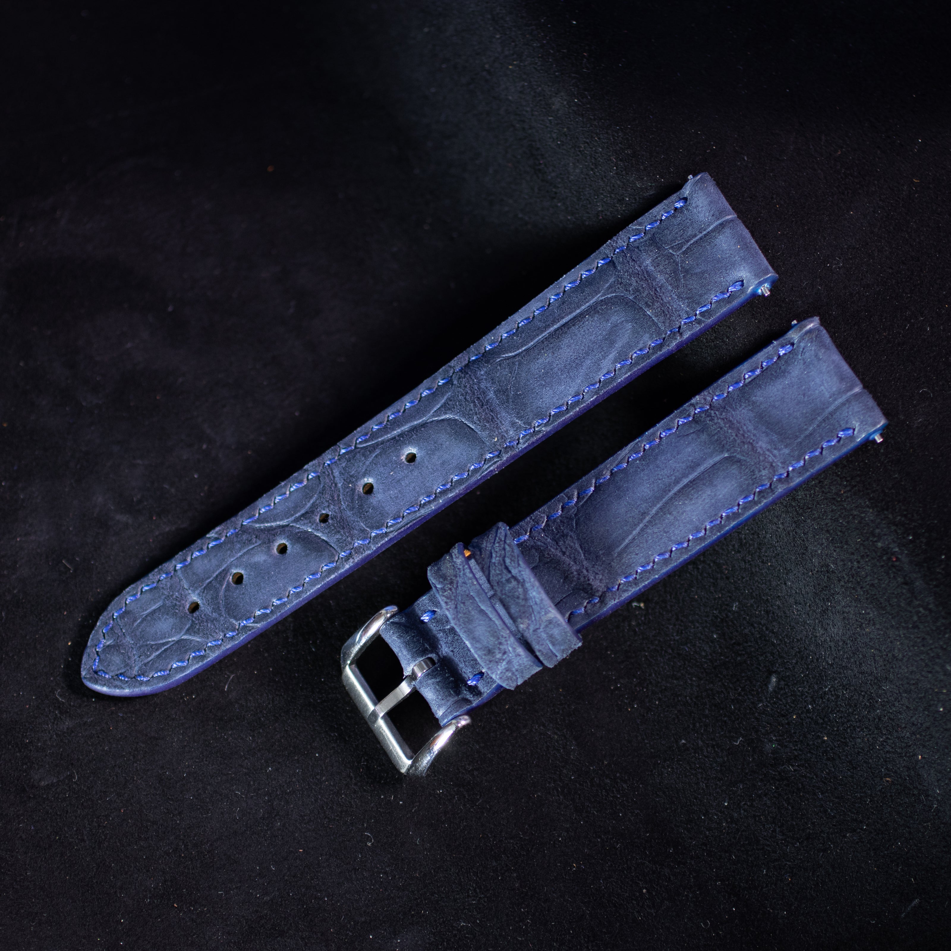 Navy Blue Nubuck Alligator Strap
