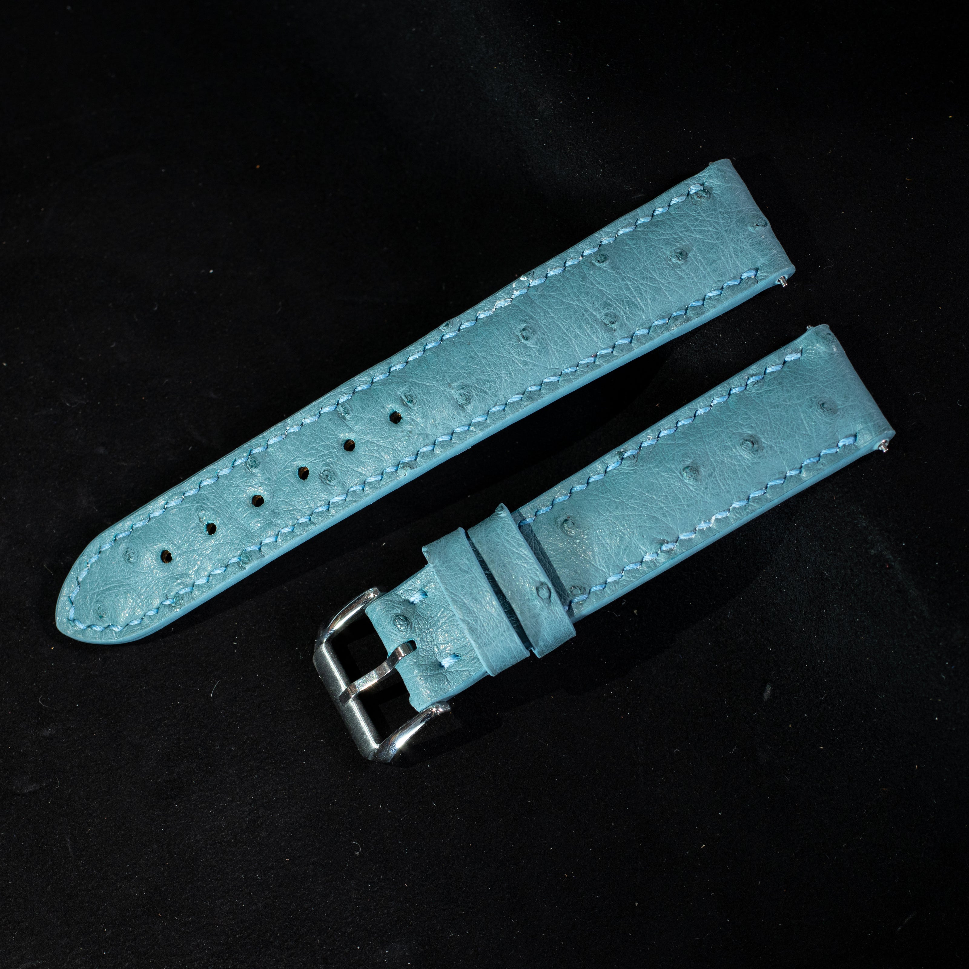 Teal Blue Ostrich Leather Watch Strap