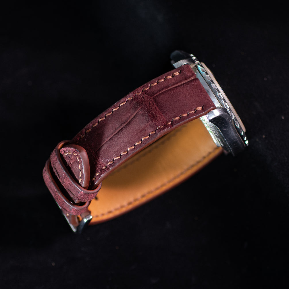 Burgundy Nubuck Alligator Strap