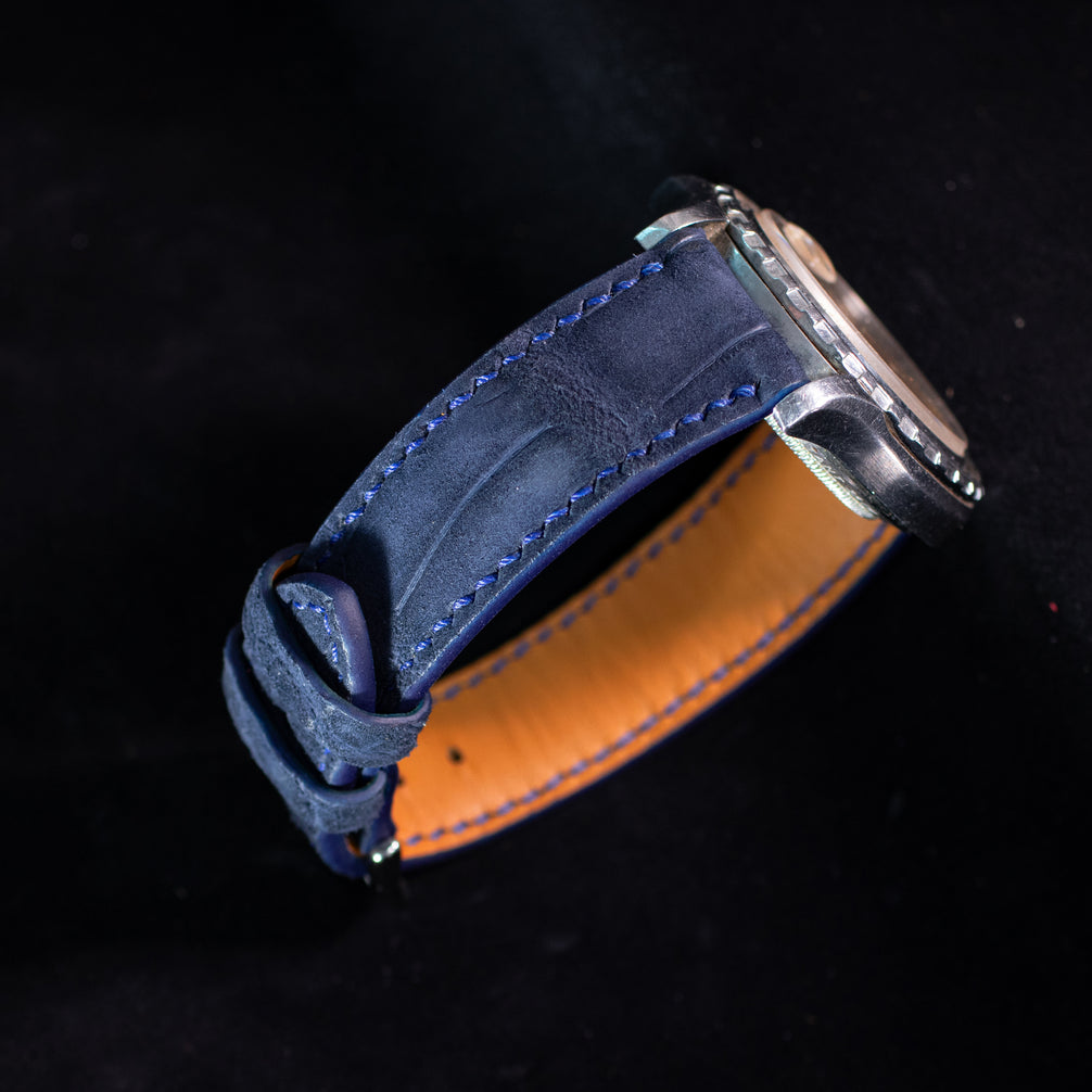 Navy Blue Nubuck Alligator Strap