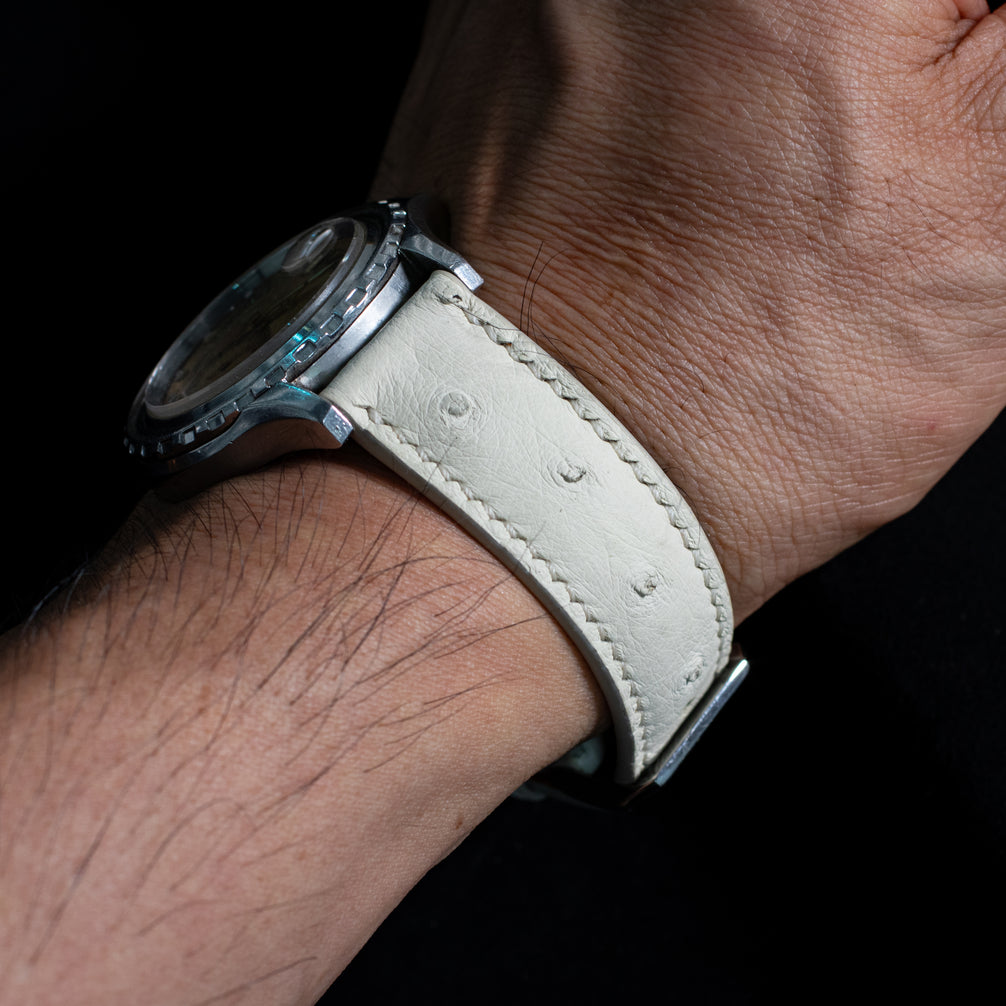 Ivory White Ostrich Leather Watch Strap