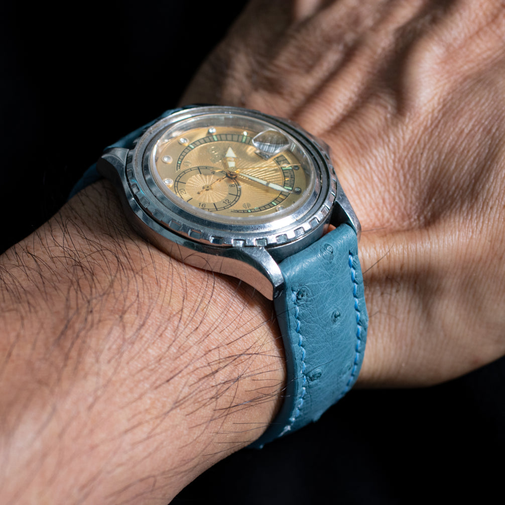 Teal Blue Ostrich Leather Watch Strap