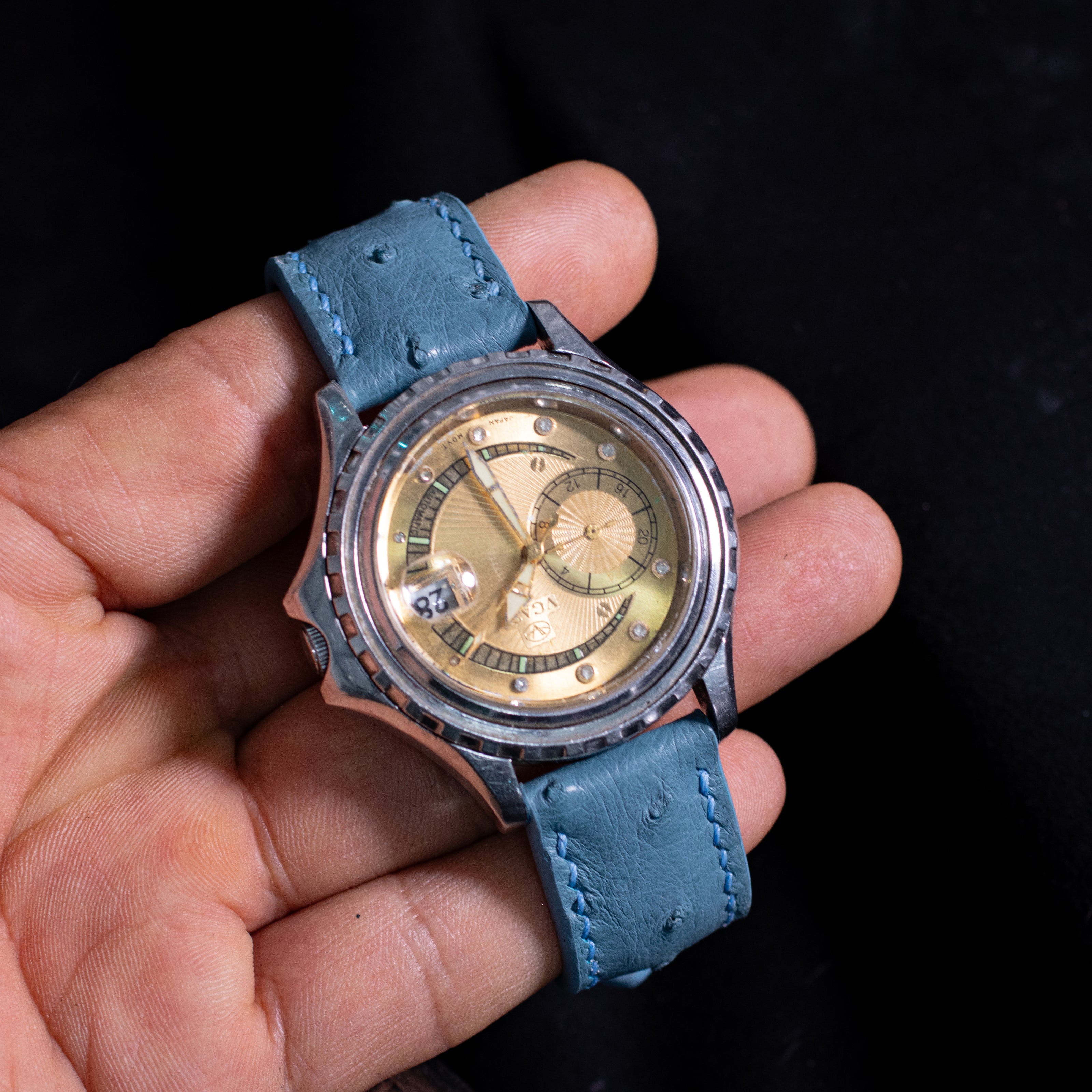 Teal Blue Ostrich Leather Watch Strap