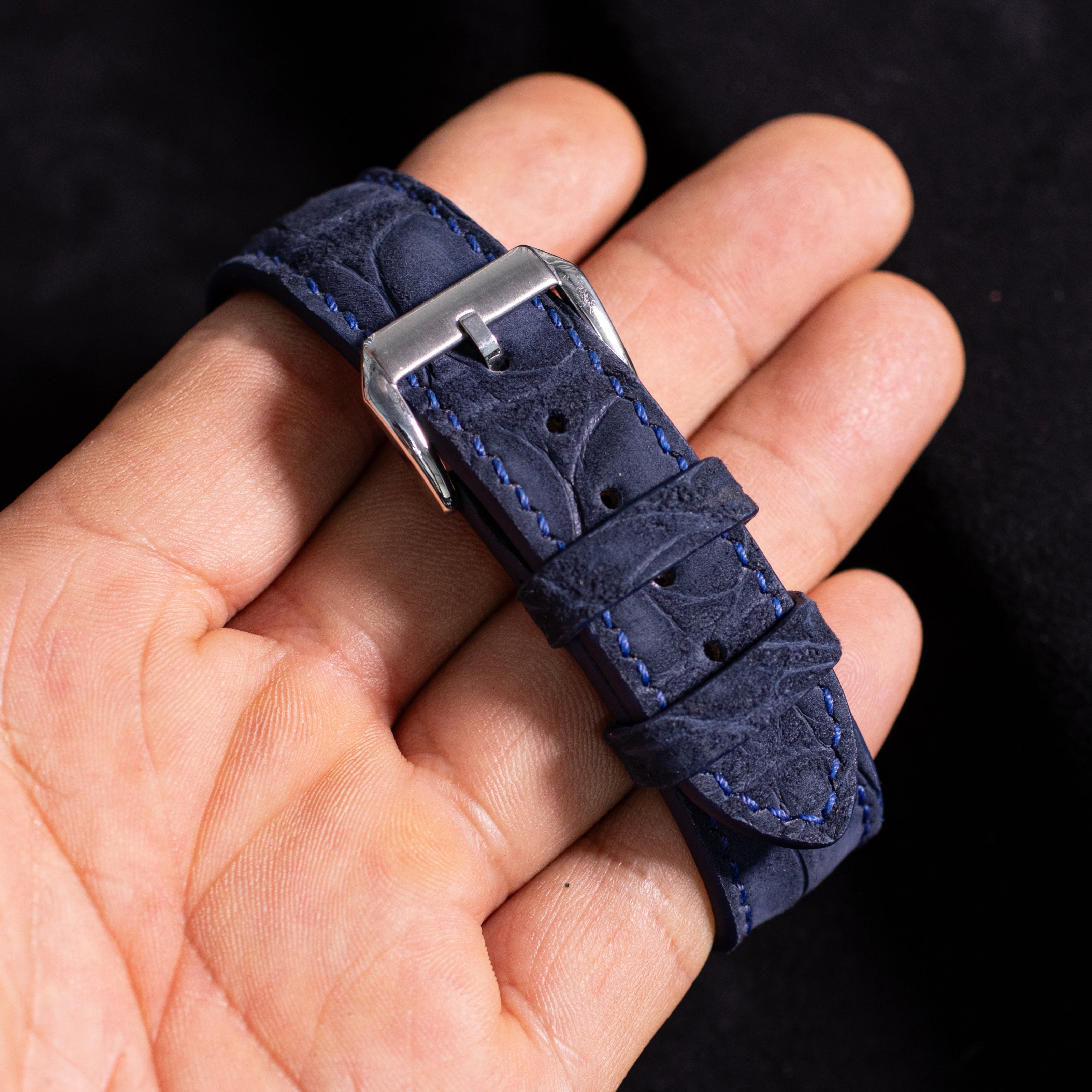 Navy Blue Nubuck Alligator Strap
