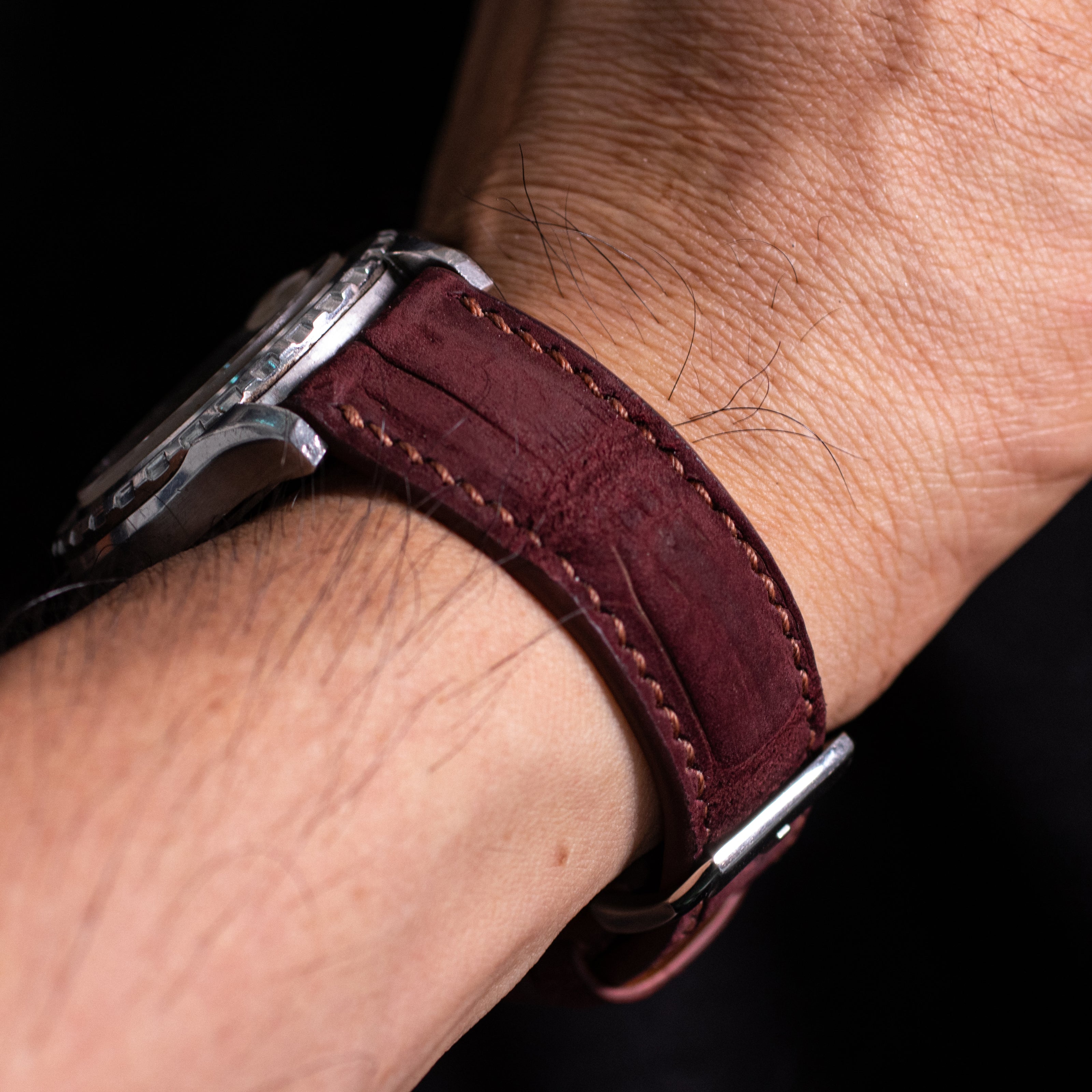 Burgundy Nubuck Alligator Strap