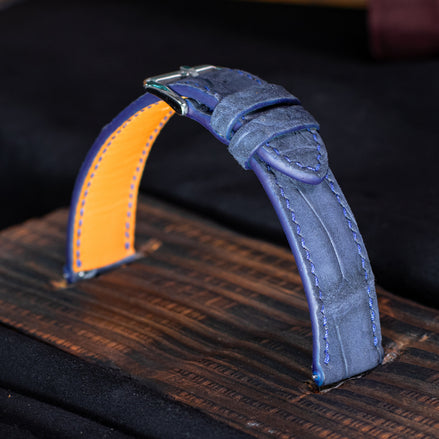 Navy Blue Nubuck Alligator Strap