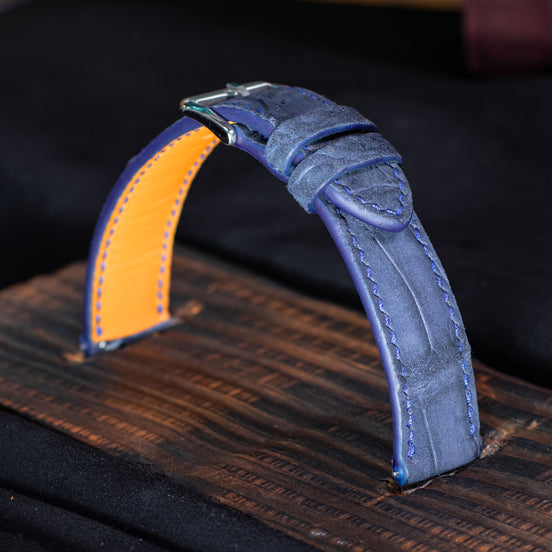Navy Blue Nubuck Alligator Strap