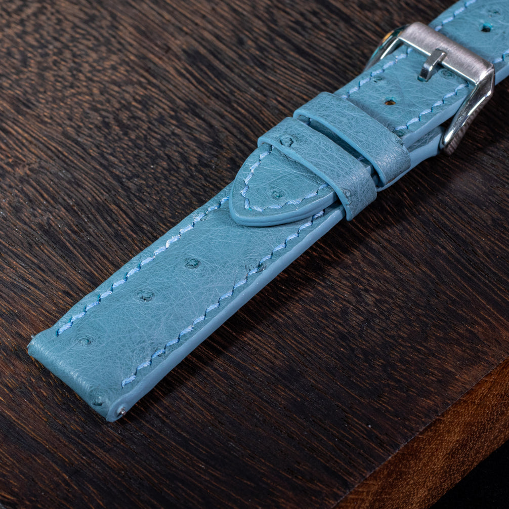 Teal Blue Ostrich Leather Watch Strap