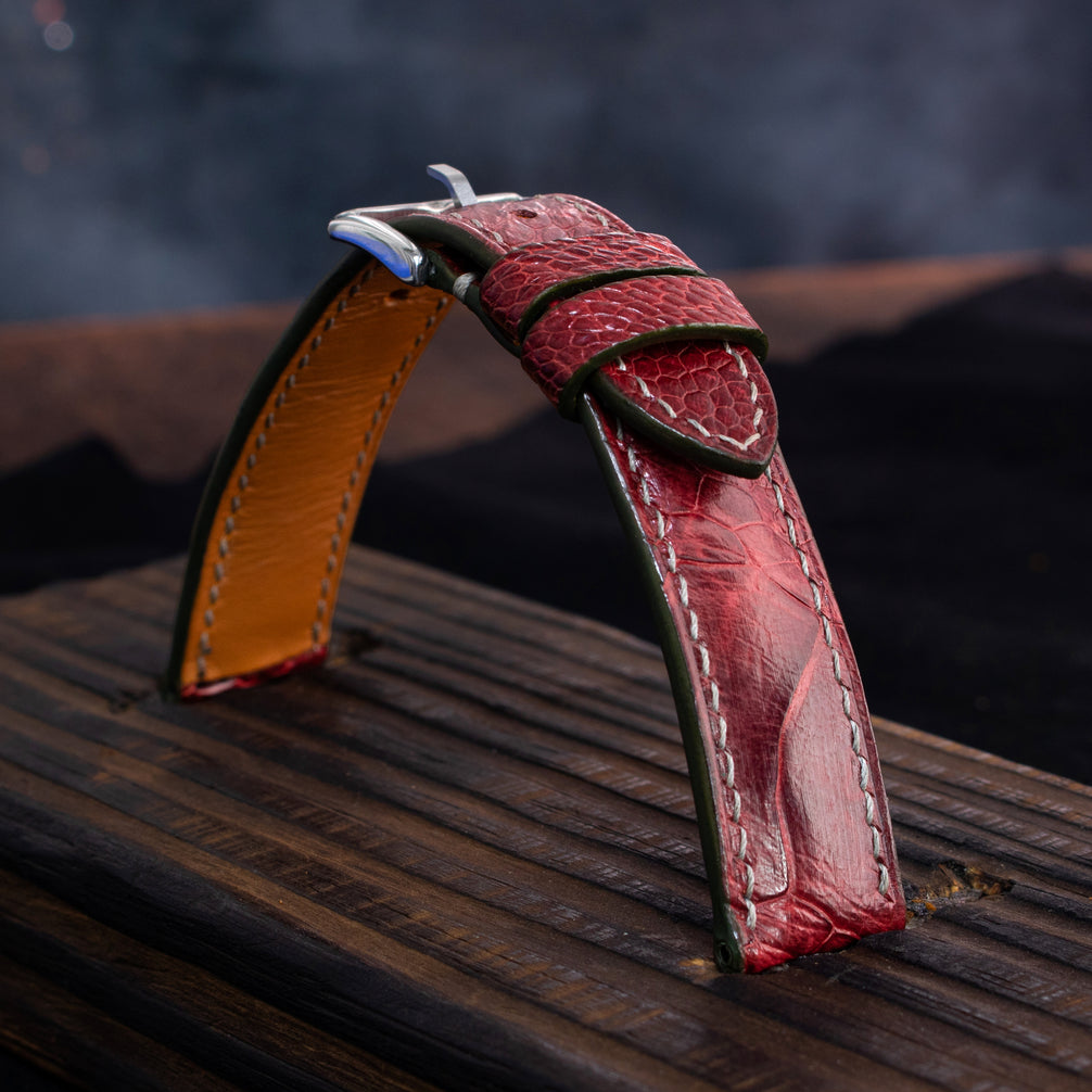Burgundy Glossy Ostrich Leg Watch Strap (Scaled)