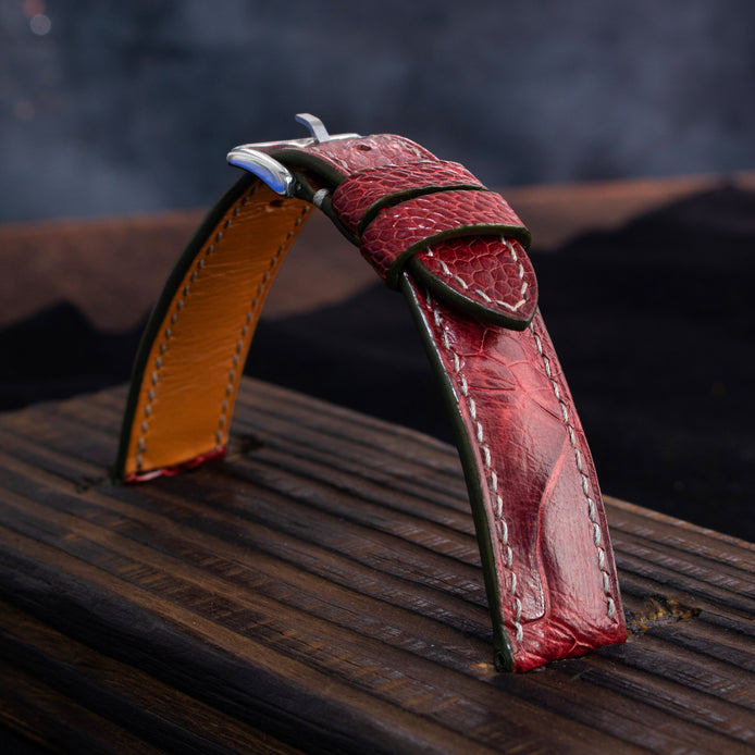 Burgundy Glossy Ostrich Leg Watch Strap (Scaled)