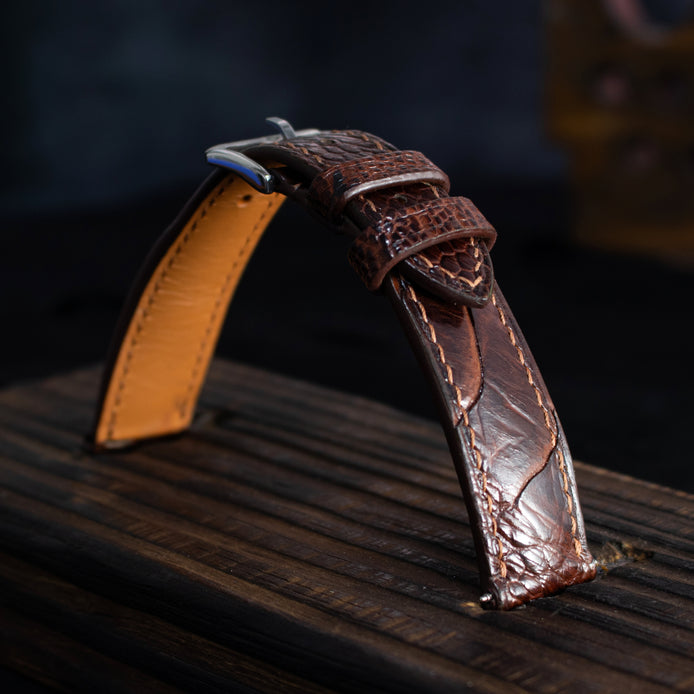 Chocolate Brown Glossy Ostrich Leg Watch Strap (Scaled)