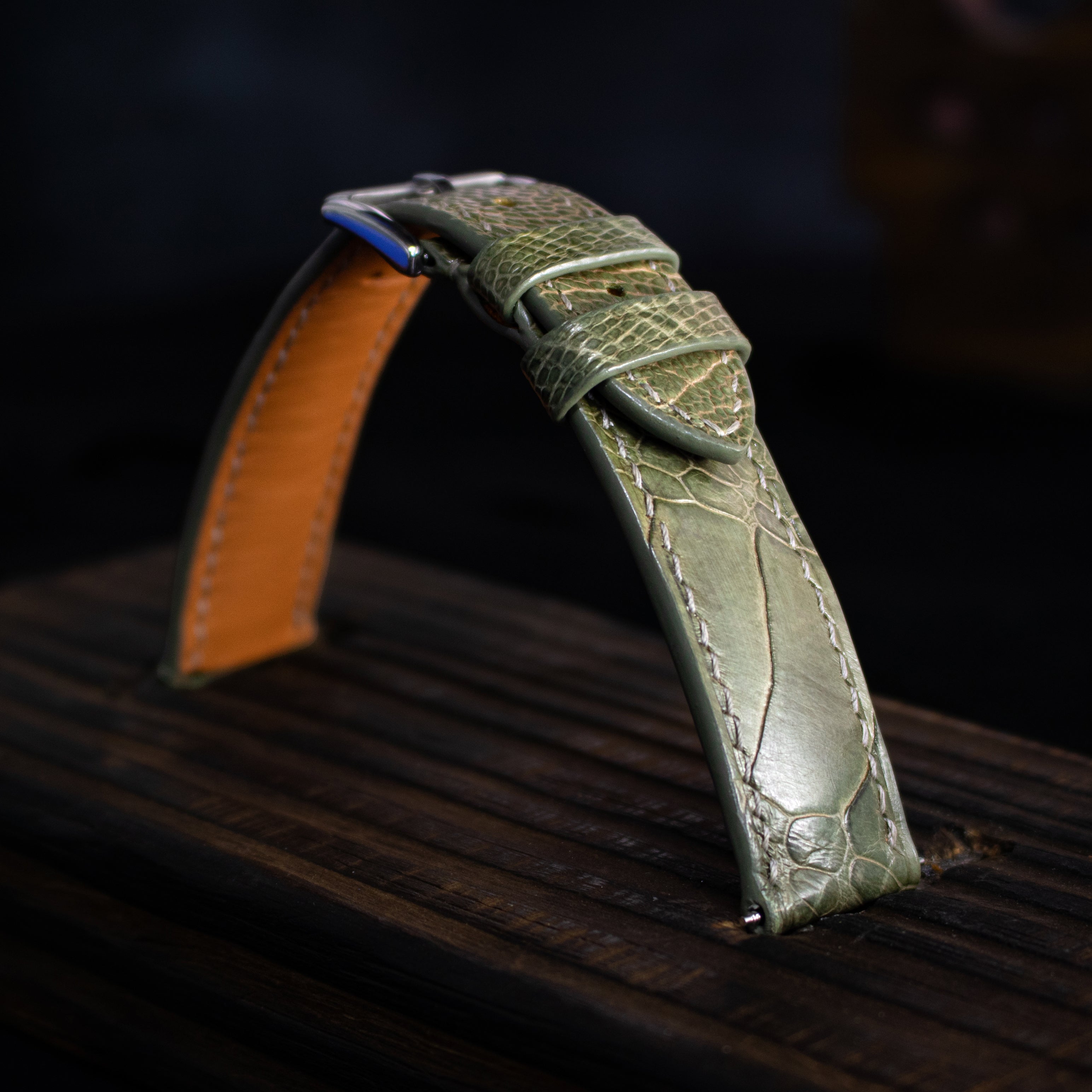 Olive Green Glossy Ostrich Leg Watch Strap (Scaled)