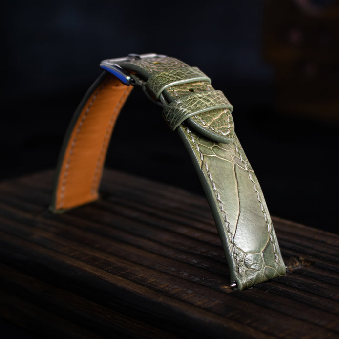 Olive Green Glossy Ostrich Leg Watch Strap (Scaled)