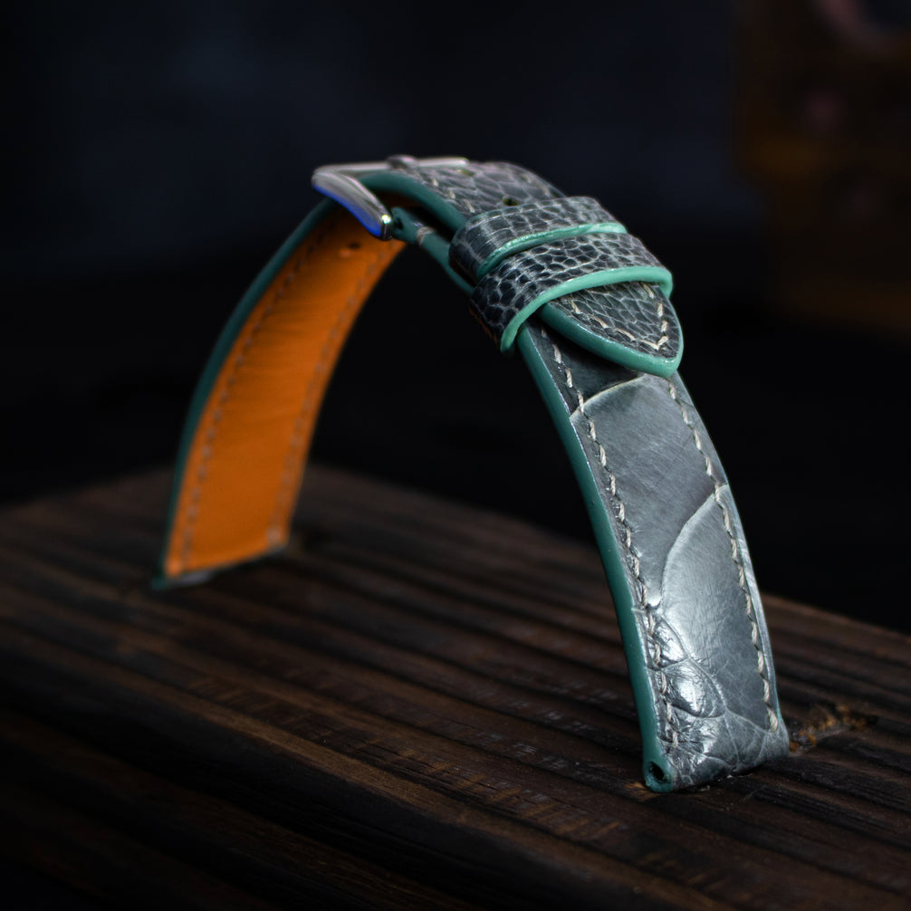 Blue-Gray Glossy Ostrich Leg Watch Strap (Scaled)