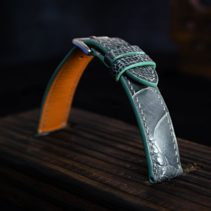 Blue-Gray Glossy Ostrich Leg Watch Strap (Scaled)