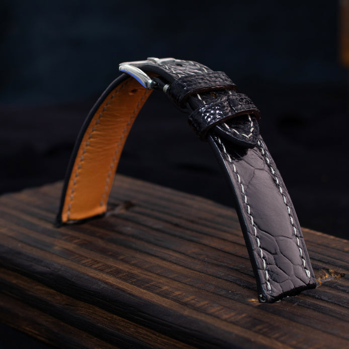 Classic Black Glossy Ostrich Leg Watch Strap (Scaled)