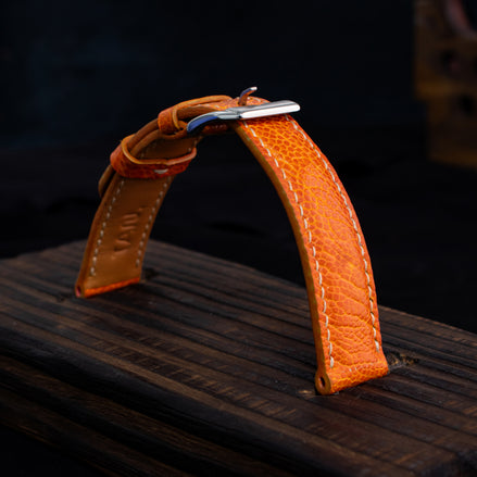 Orange Glossy Ostrich Leg Watch Strap (Smooth)