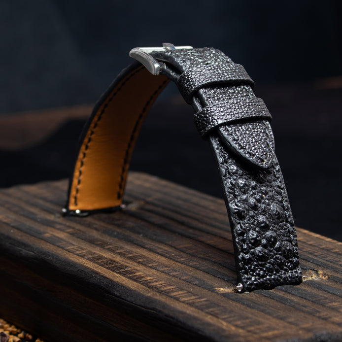Classic Black Toad Leather Watch Strap