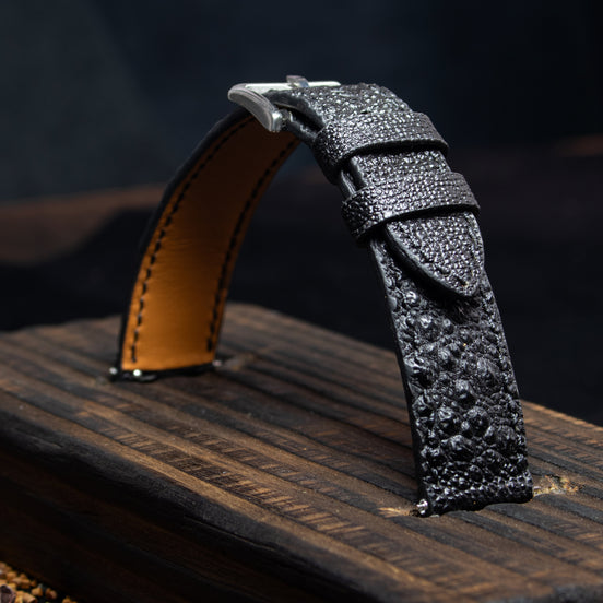 Classic Black Toad Leather Watch Strap