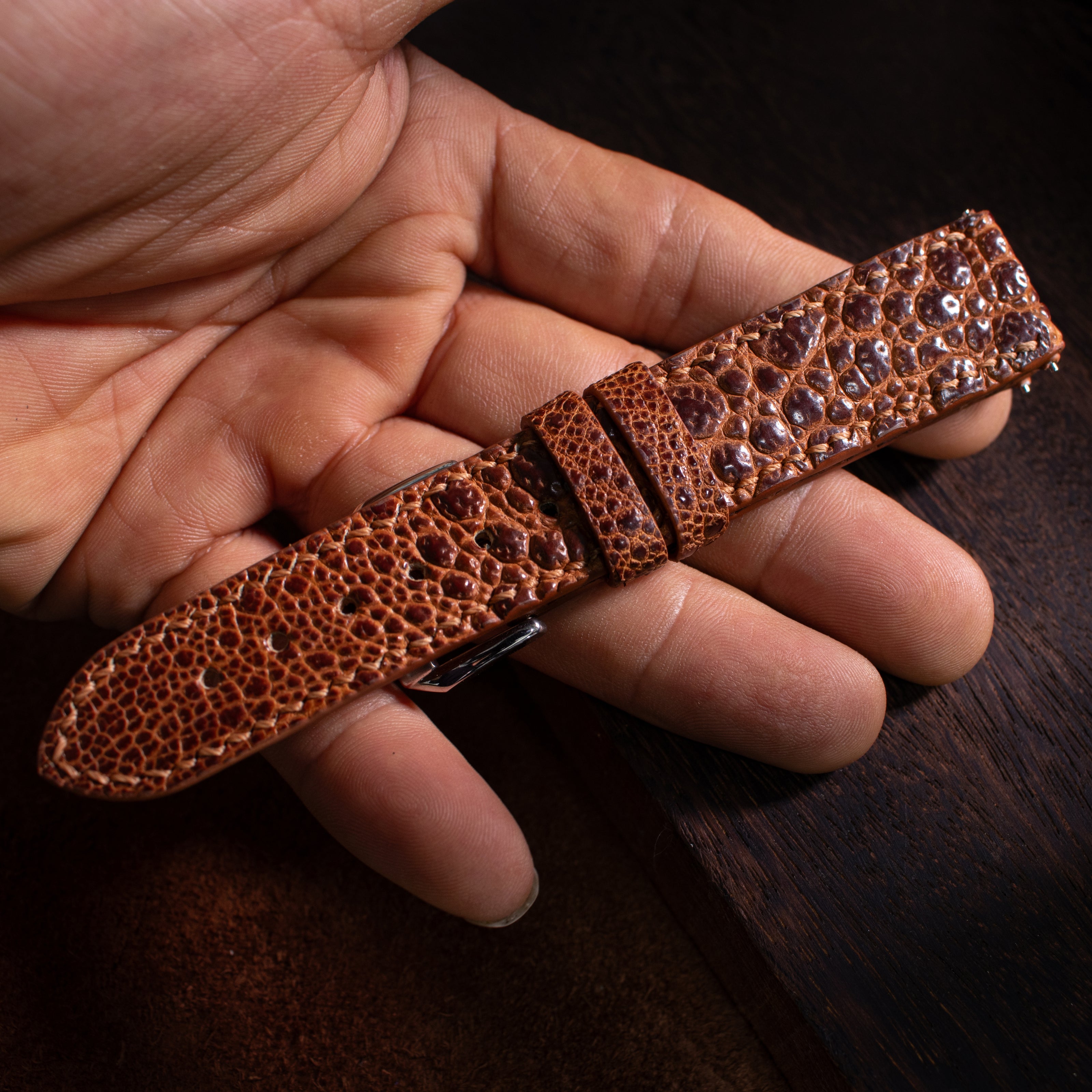 Coffe Brown Toad Leather Watch Strap