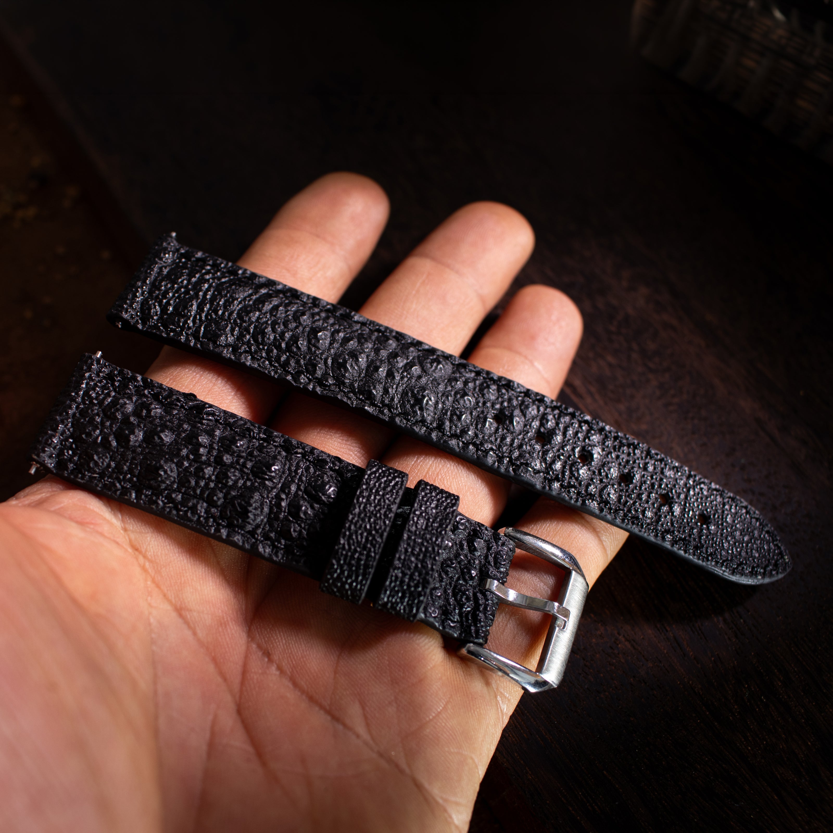 Classic Black Toad Leather Watch Strap