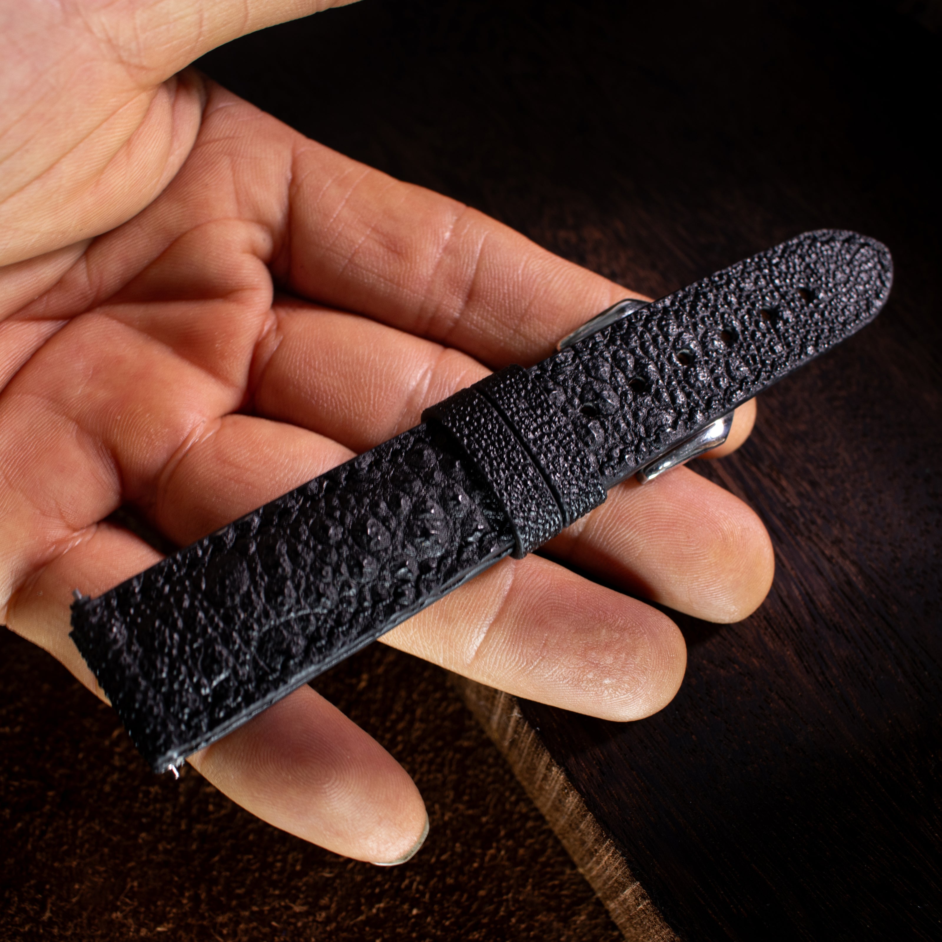 Classic Black Toad Leather Watch Strap