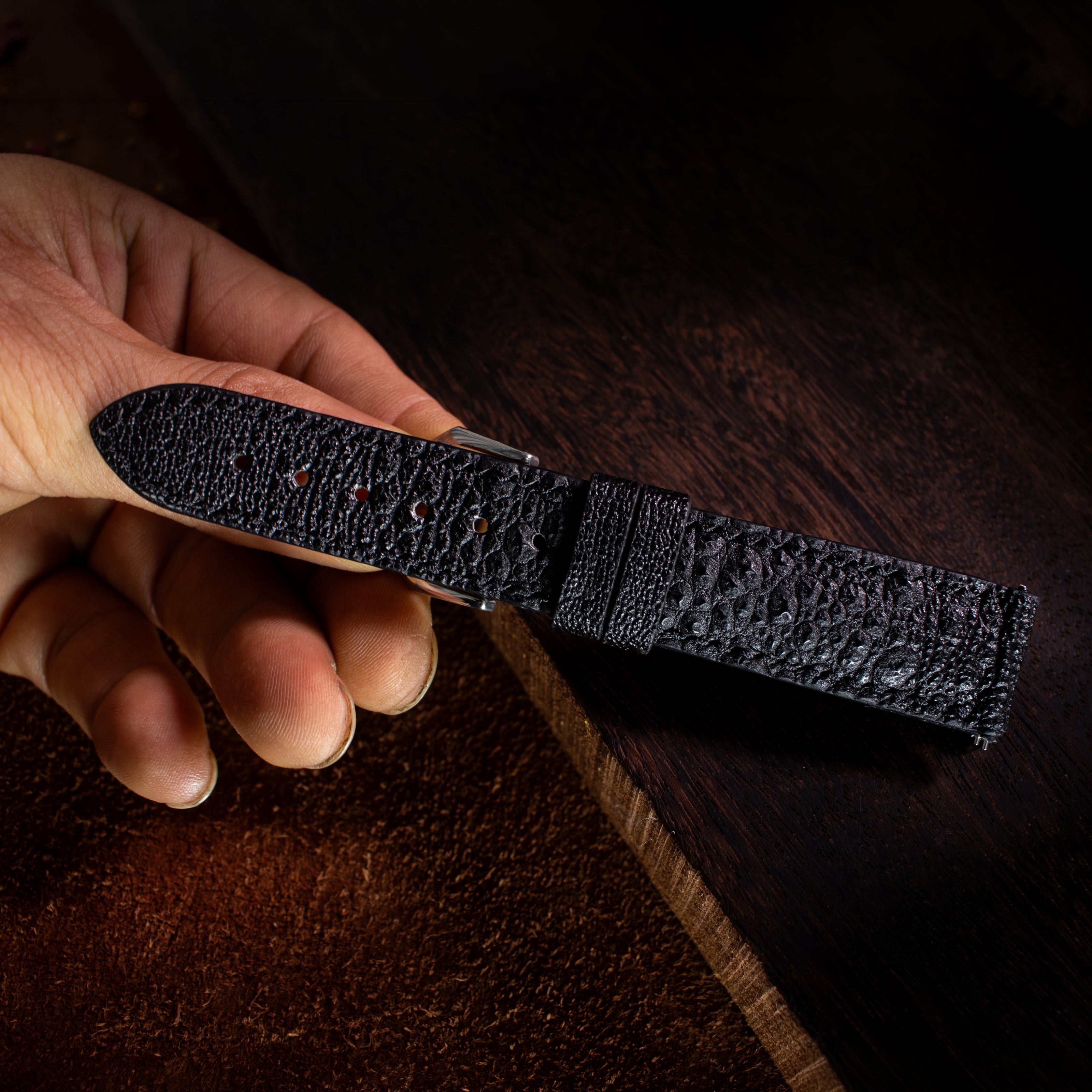 Classic Black Toad Leather Watch Strap