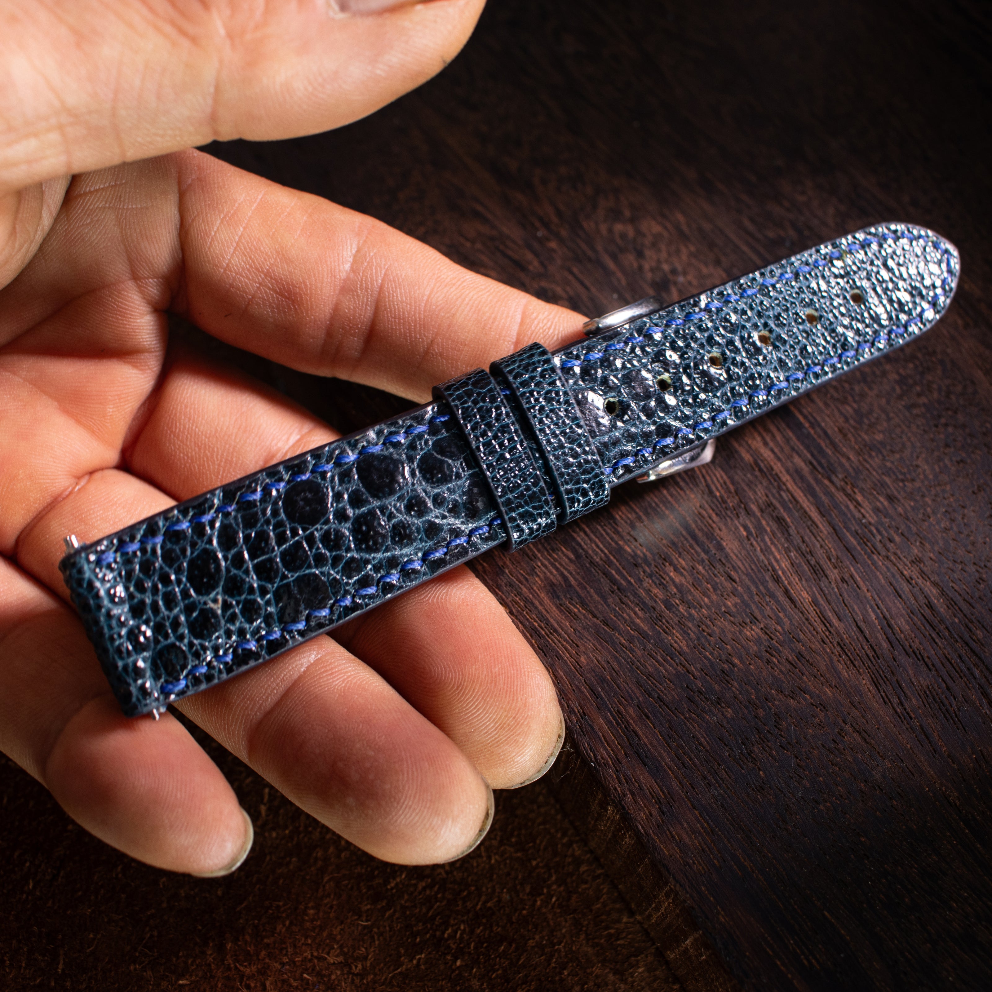 Navy Blue Toad Leather Watch Strap