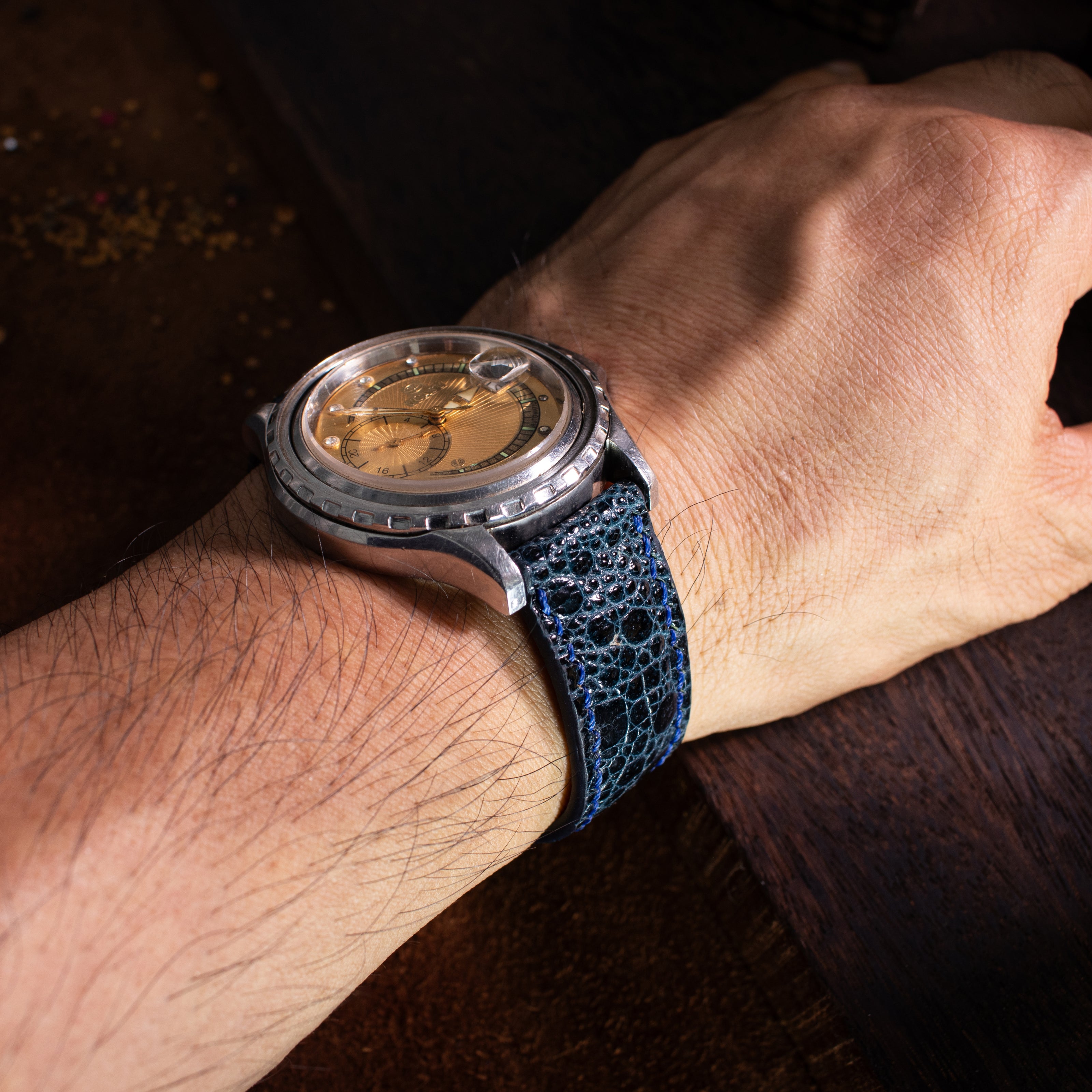 Navy Blue Toad Leather Watch Strap