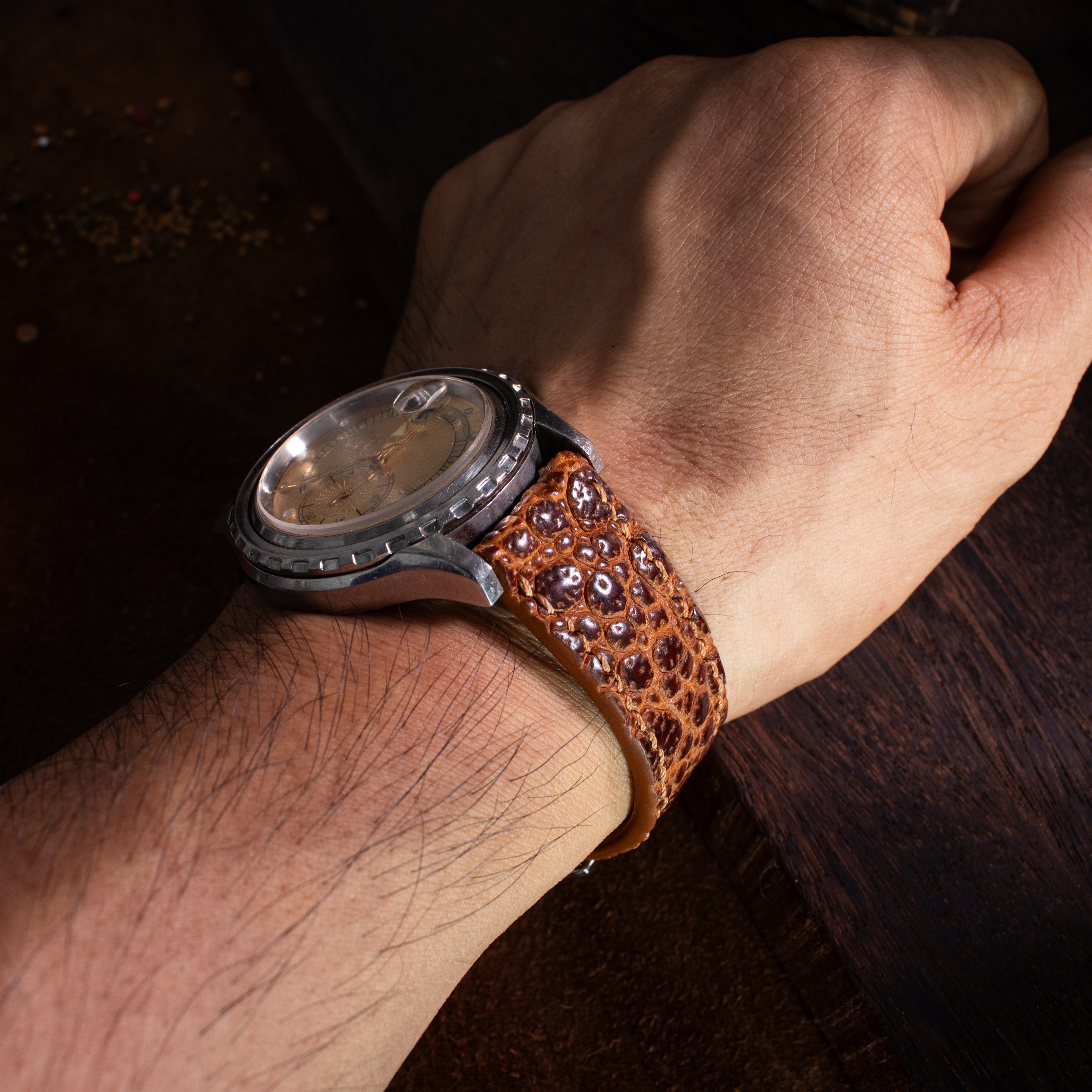 Coffe Brown Toad Leather Watch Strap