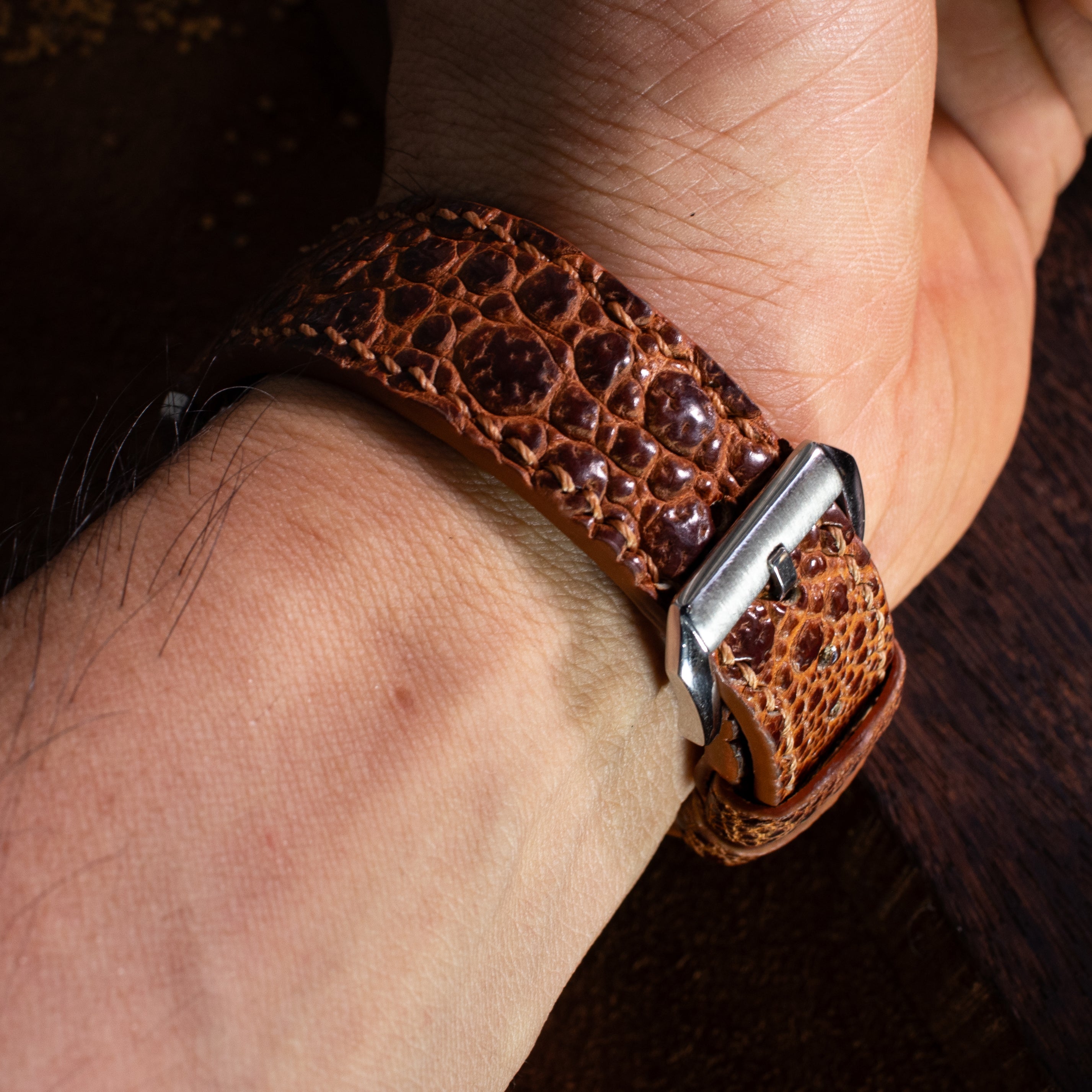 Coffe Brown Toad Leather Watch Strap