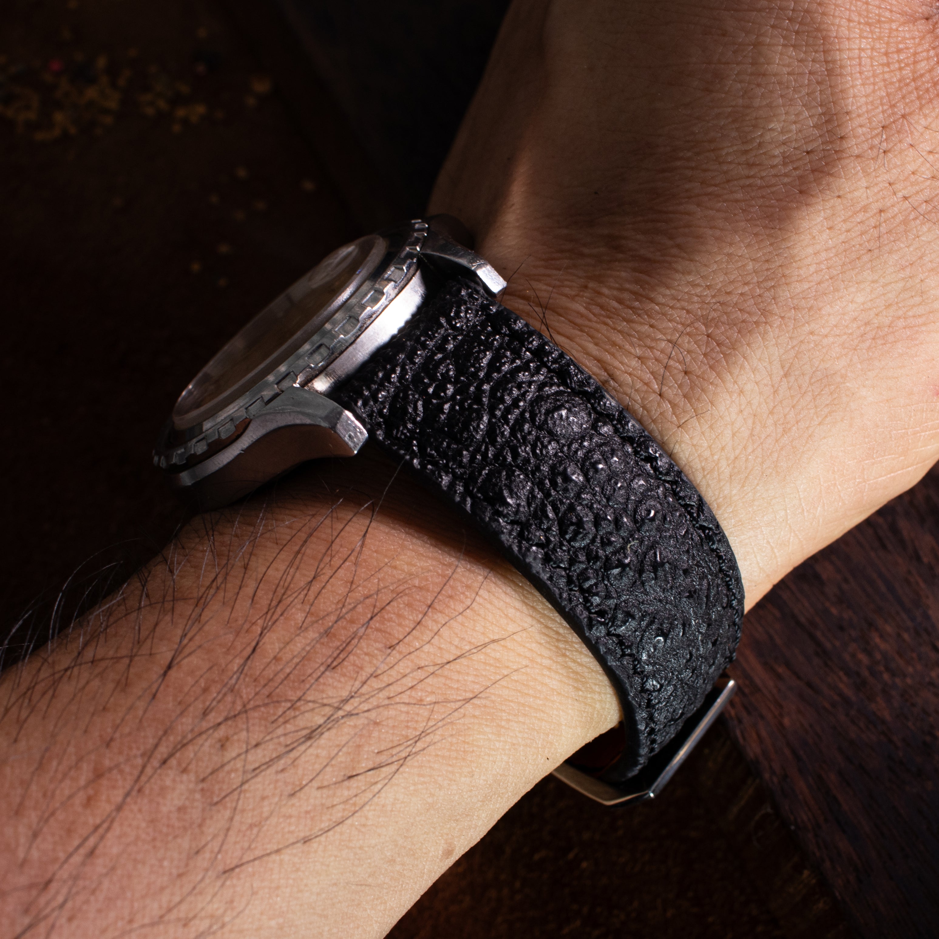 Classic Black Toad Leather Watch Strap