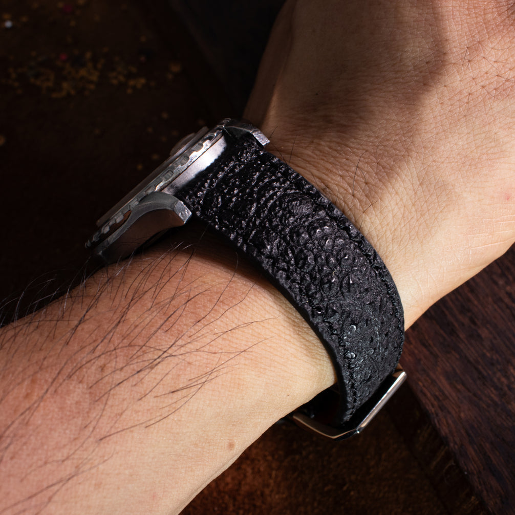 Classic Black Toad Leather Watch Strap