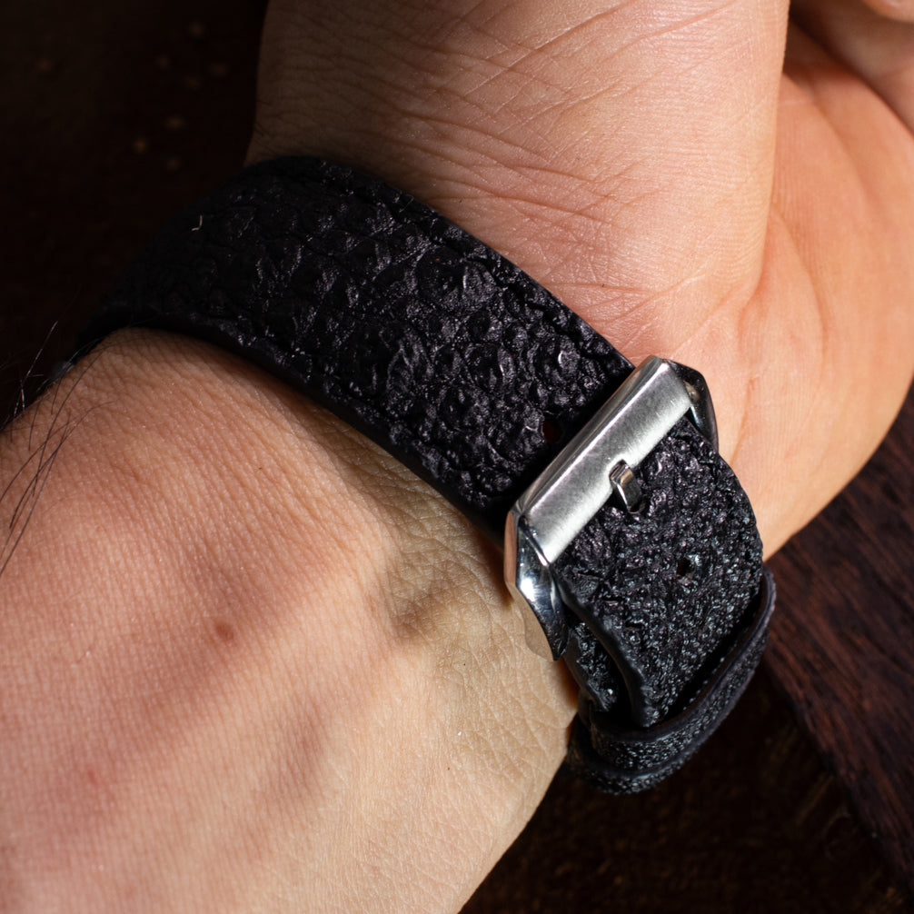Classic Black Toad Leather Watch Strap