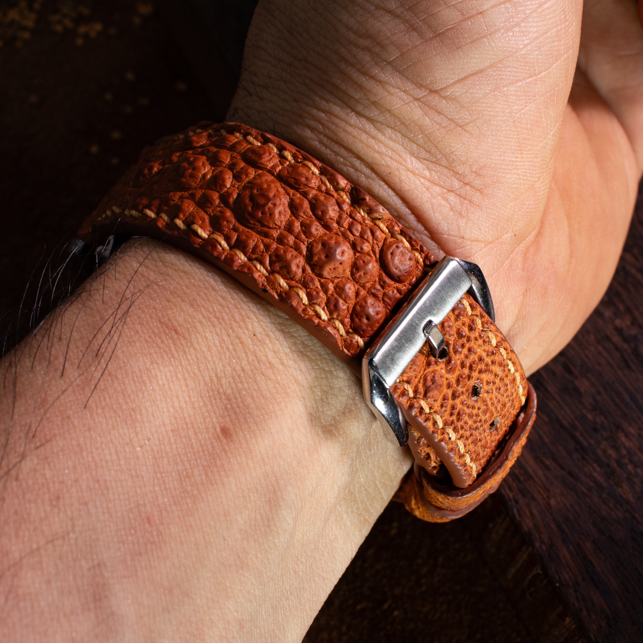 Cognac Brown Toad Leather Watch Strap