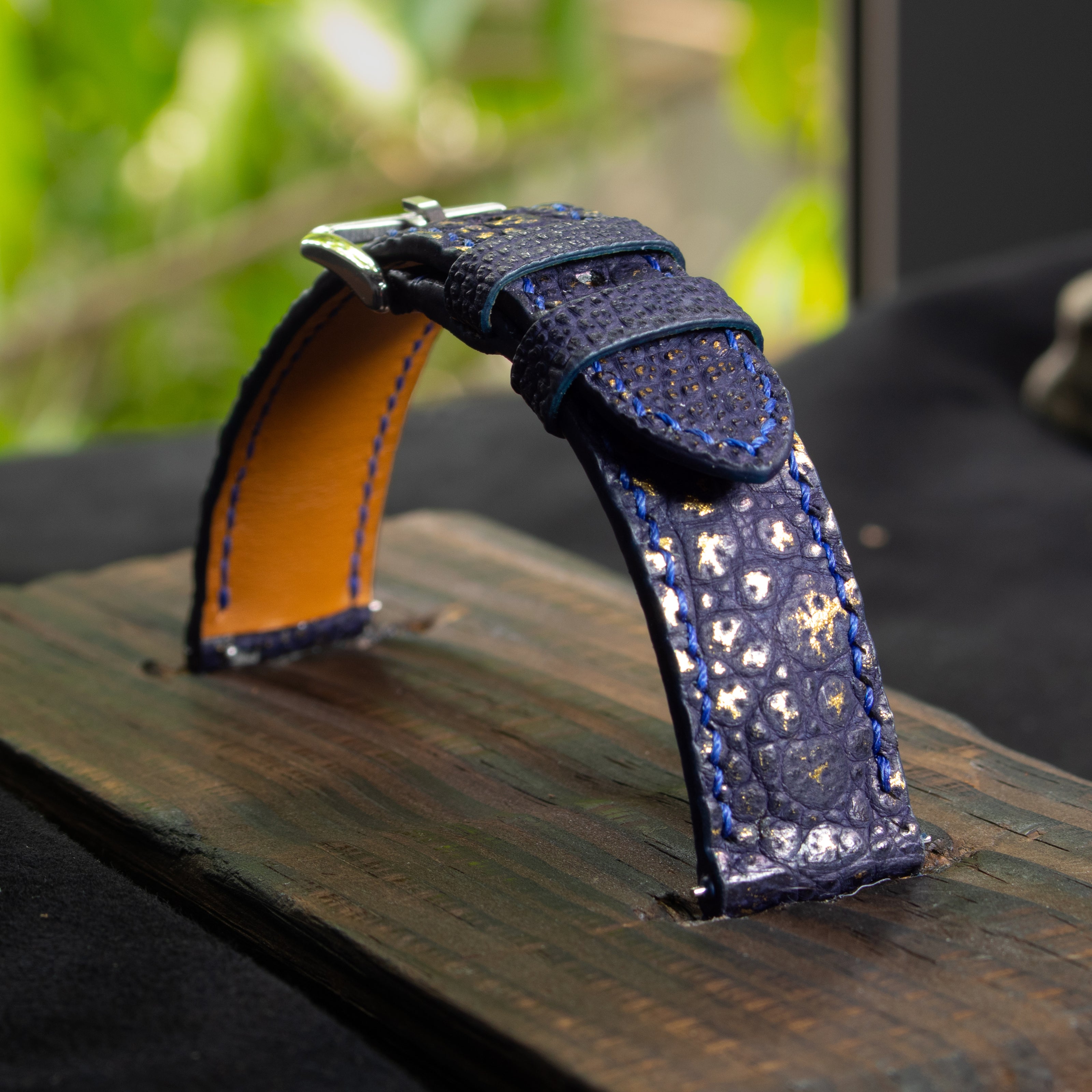 Gold Quill Navy Blue Toad Leather Watch Strap
