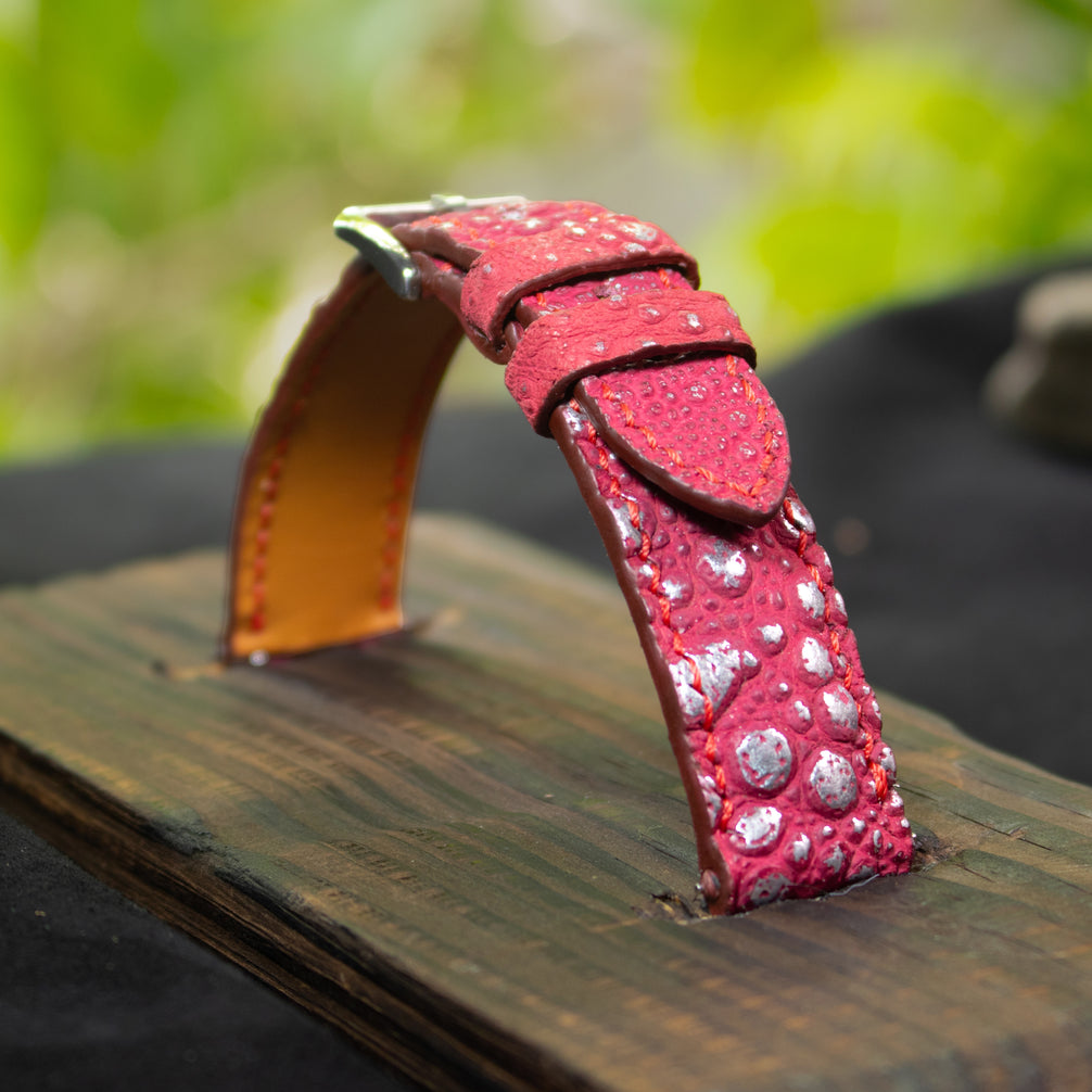 Silver Quill Ruby Toad Leather Watch Strap