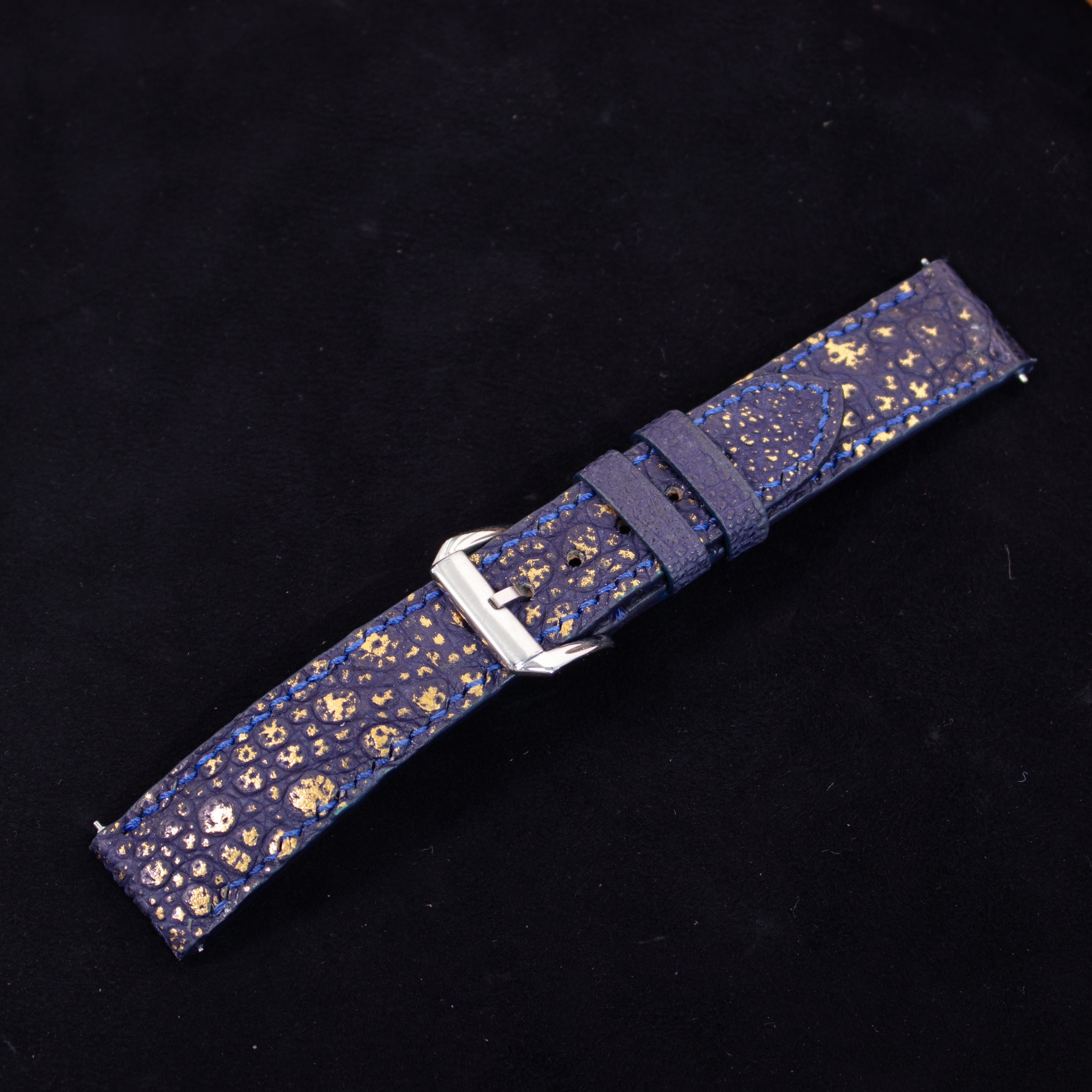Gold Quill Navy Blue Toad Leather Watch Strap