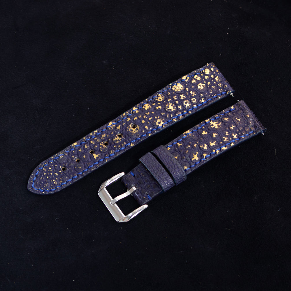 Gold Quill Navy Blue Toad Leather Watch Strap