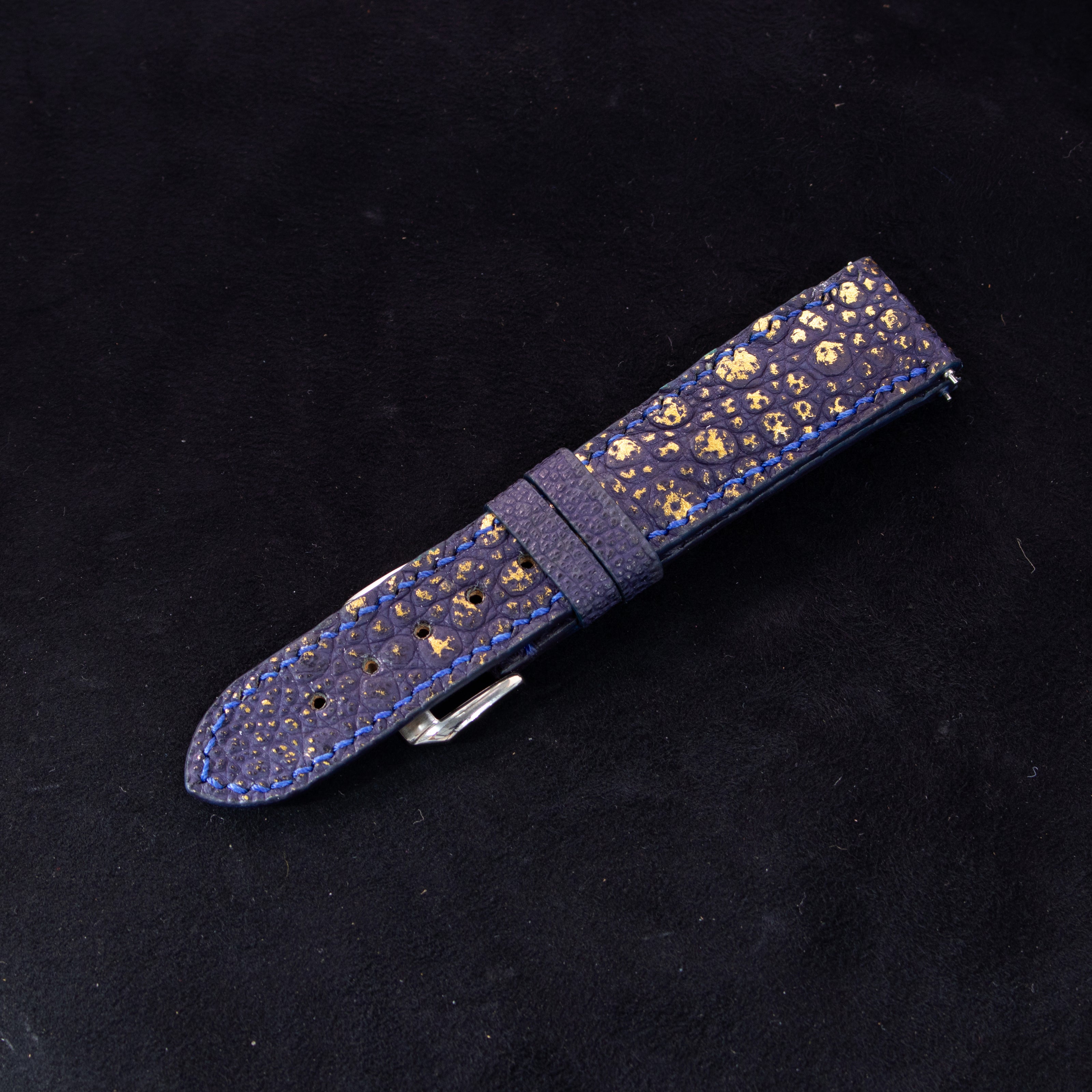 Gold Quill Navy Blue Toad Leather Watch Strap