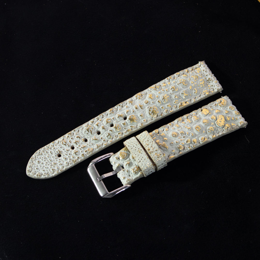 Gold Quill Ivory White Toad Leather Watch Strap