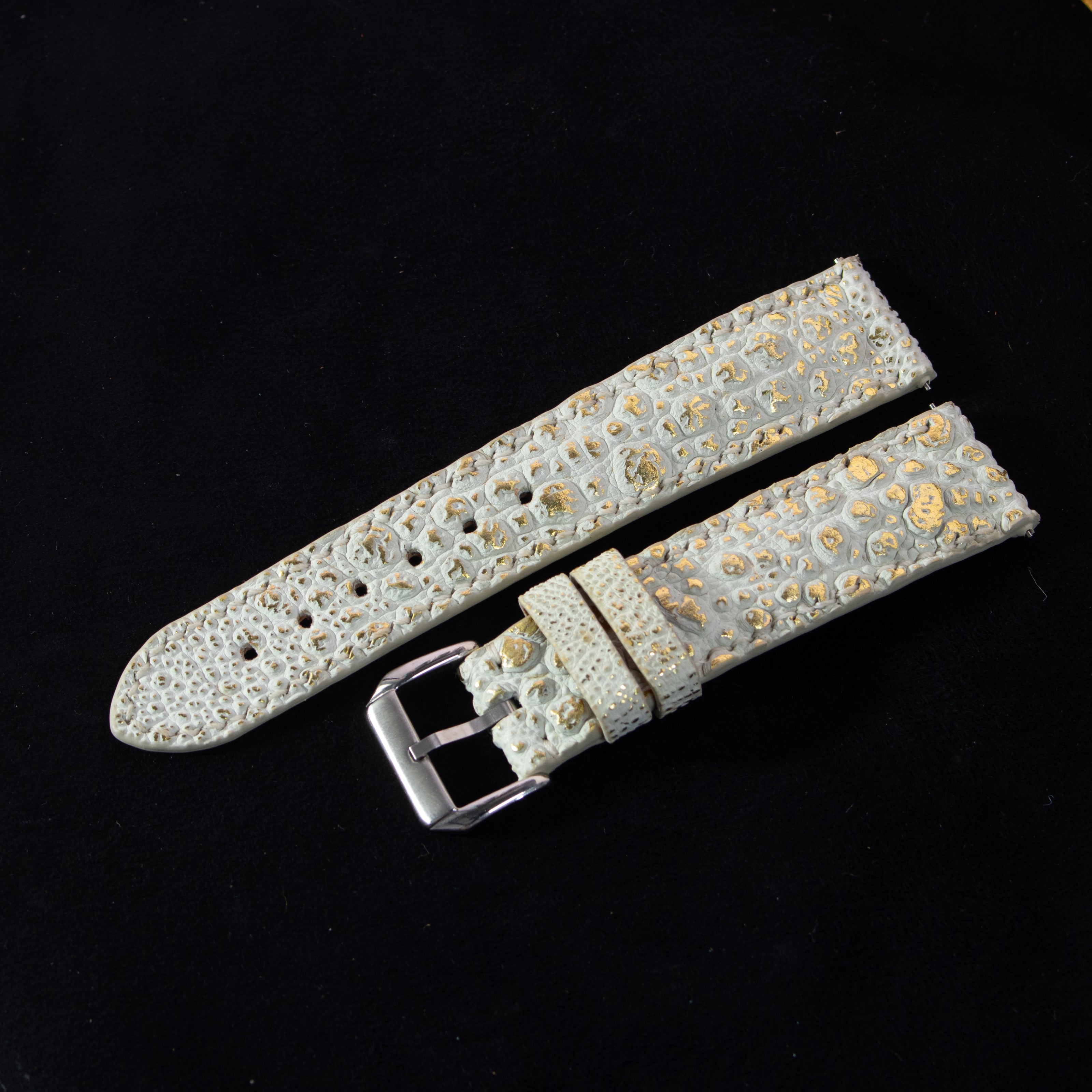 Gold Quill Ivory White Toad Leather Watch Strap